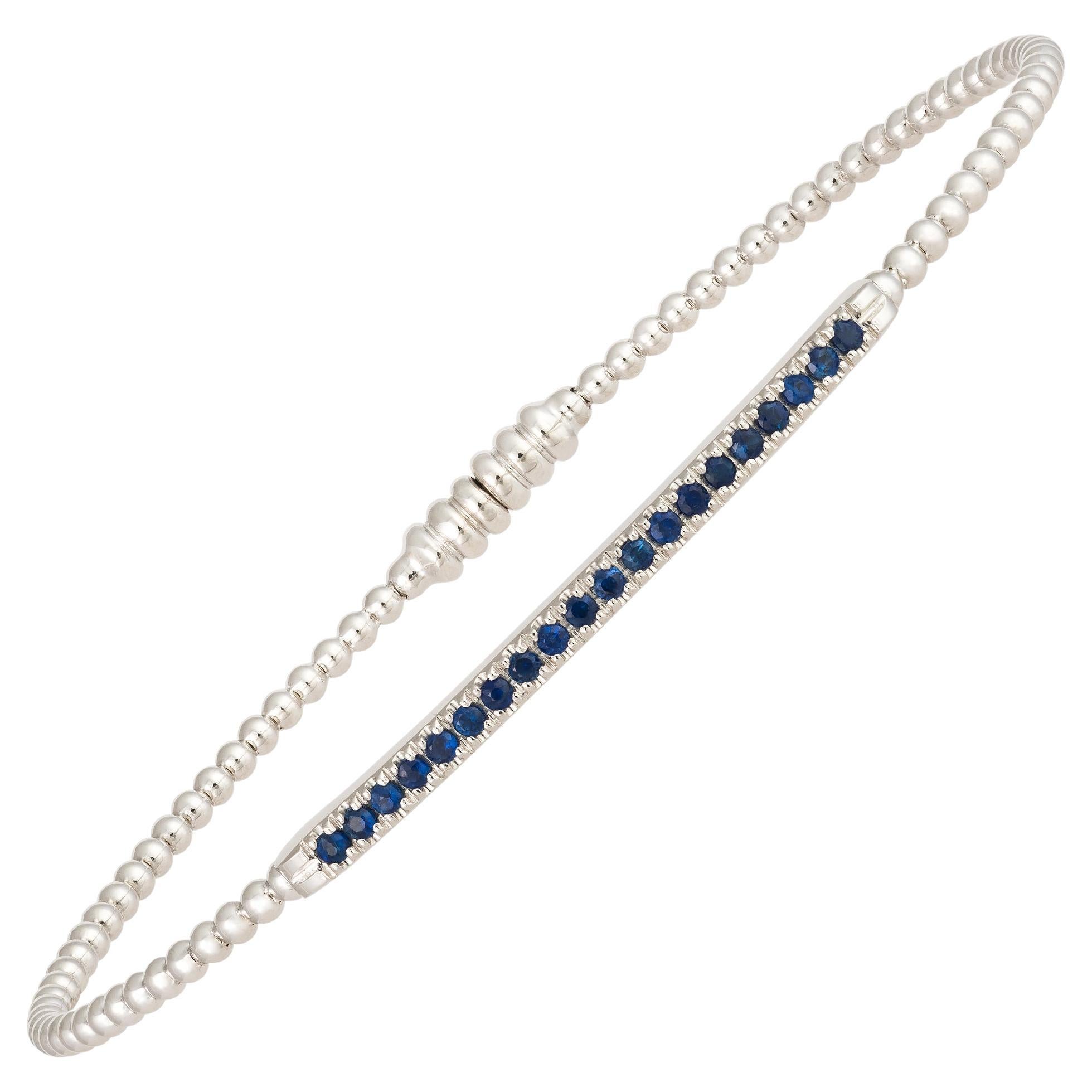 Unique Blue Sapphires Bangle Bracelet White Gold 18K for Her