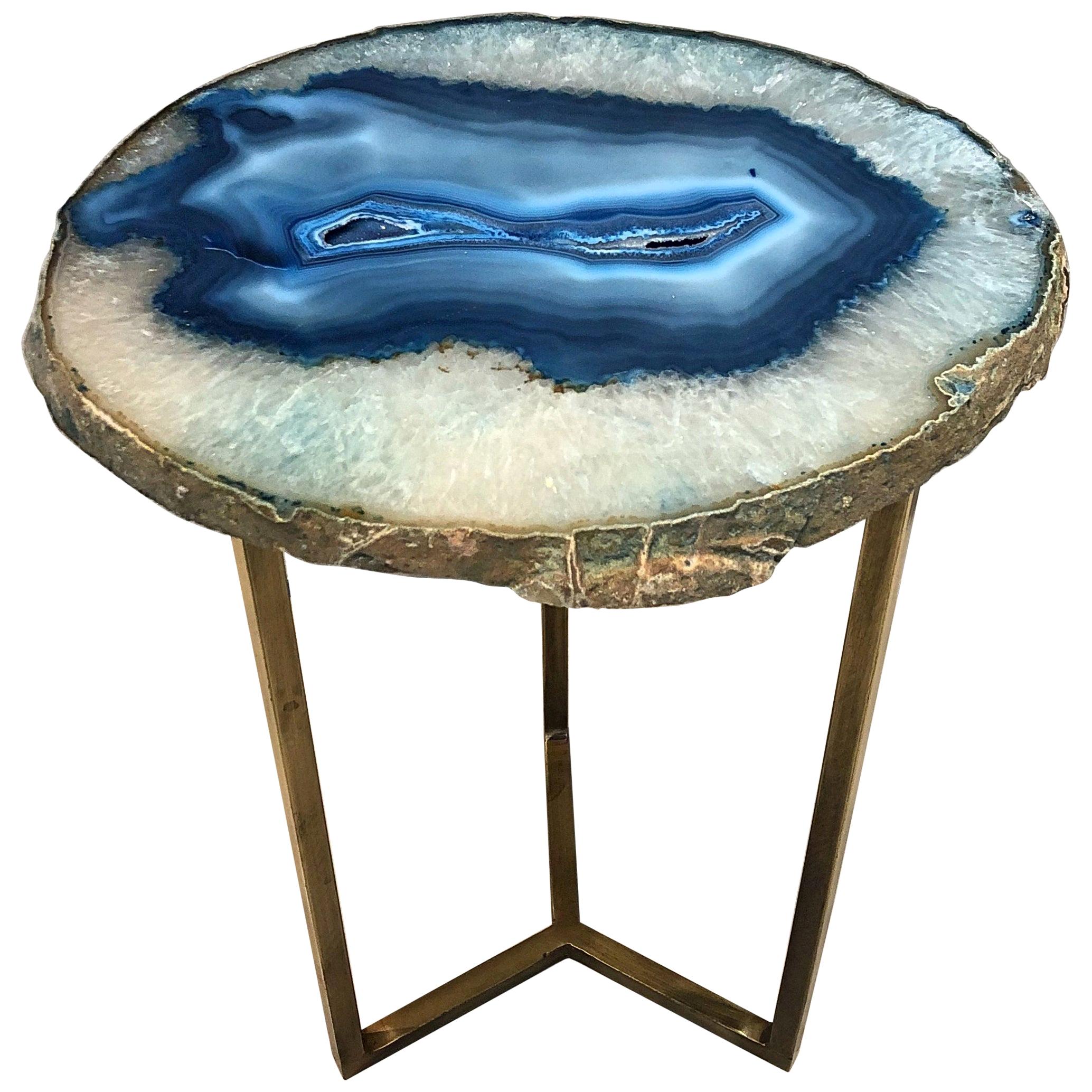 Unique Blue White Agate Stone Side Coffee Table