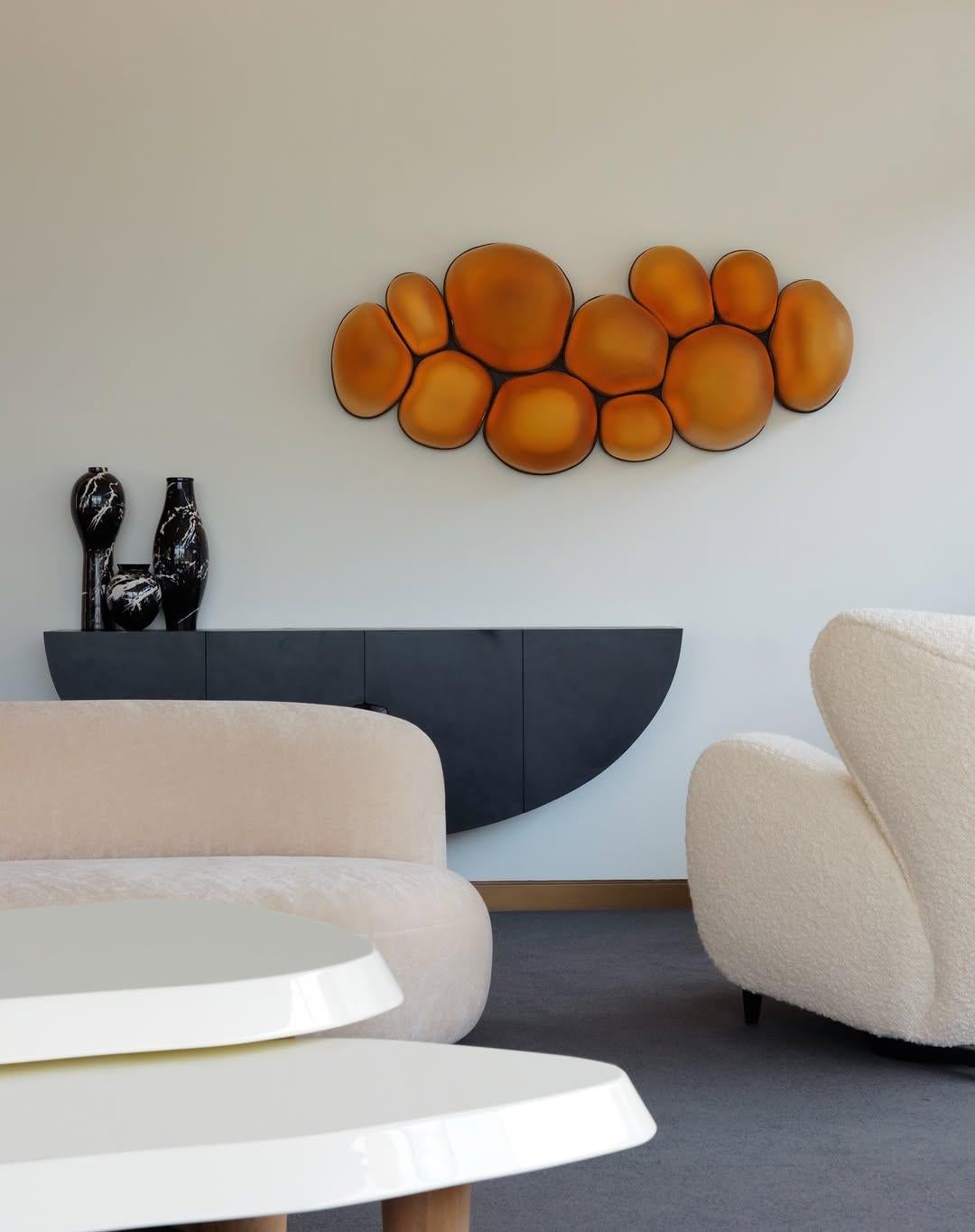 Contemporary Unique Bow Console with Noir Belge Stone by Pierre De Valck, Brass or Aluminium For Sale