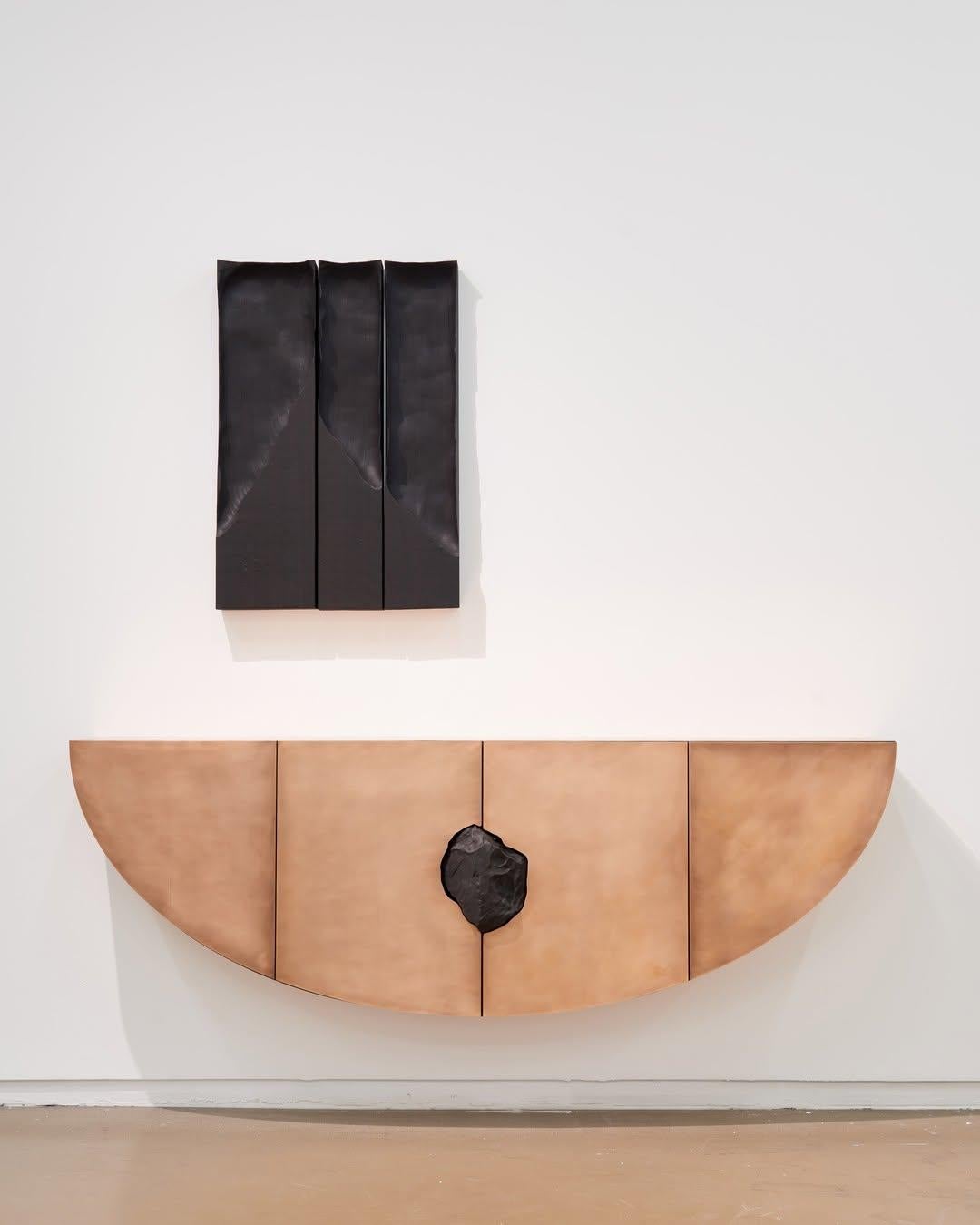 Unique Bow Console with Noir Belge Stone by Pierre De Valck, Brass or Aluminium For Sale 1