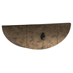 Unique Bow Console with Noir Belge Stone by Pierre De Valck, Brass or Aluminium