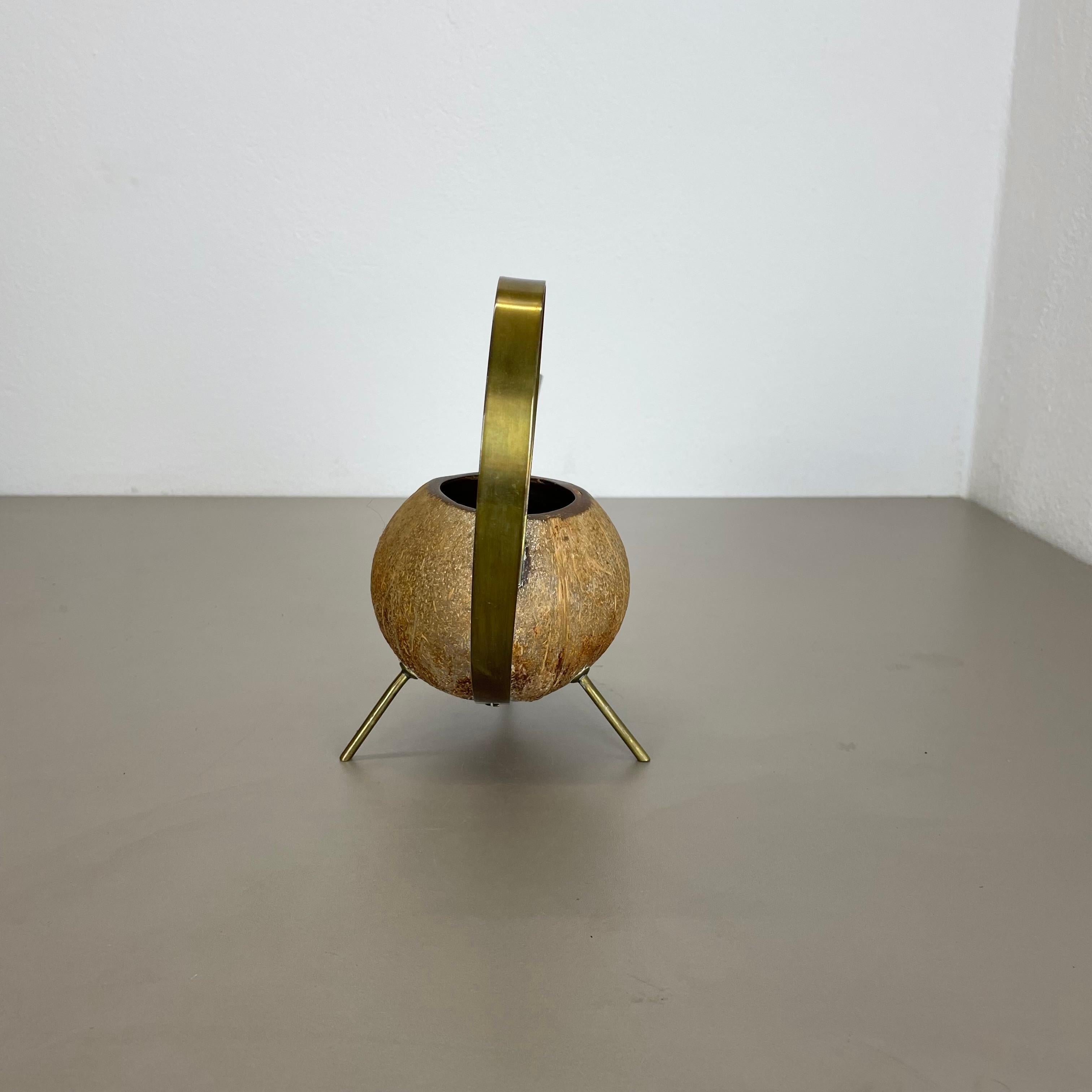 unique brass and COCONUT watering can by Carl Auböck attrib., Austria, 1950s For Sale 3