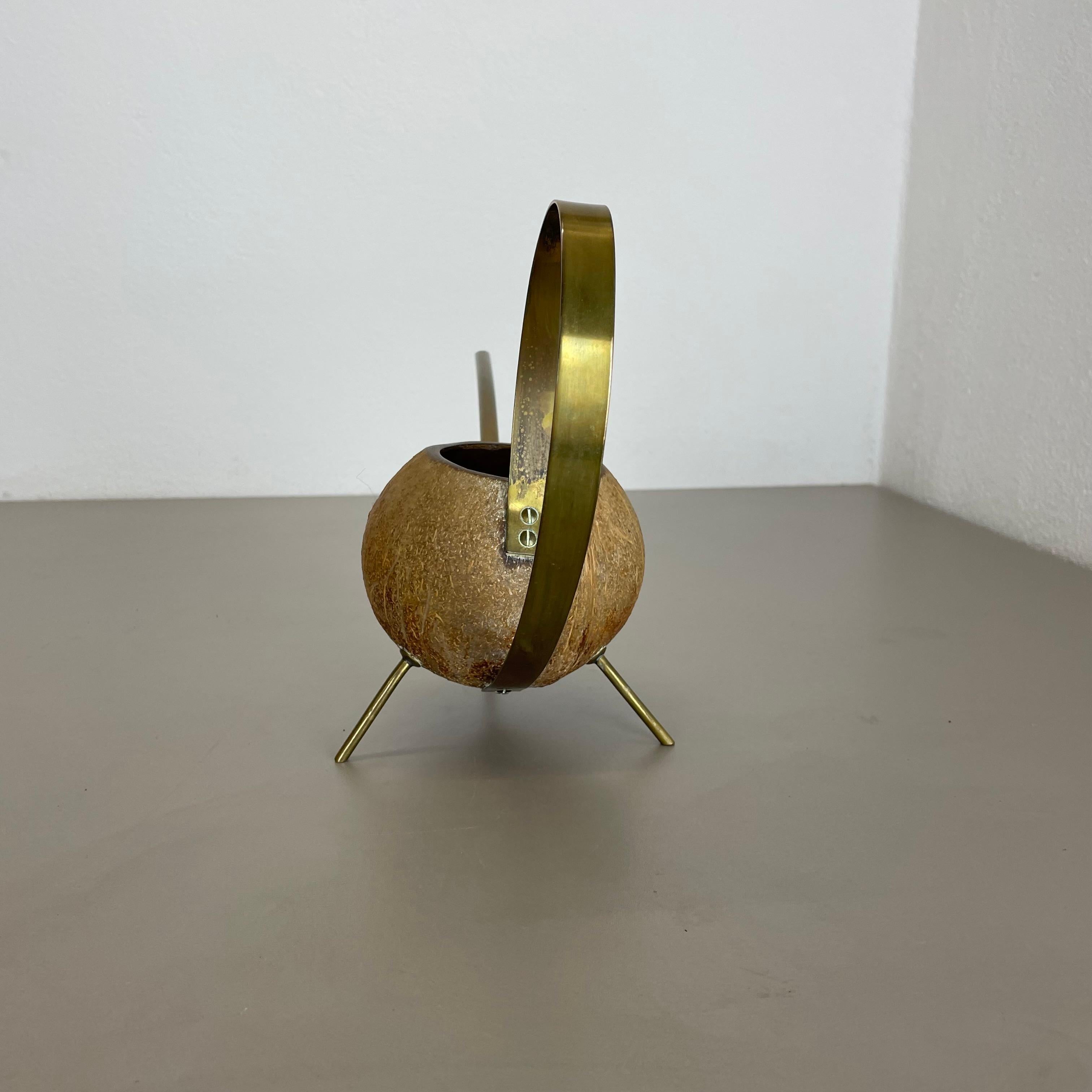 unique brass and COCONUT watering can by Carl Auböck attrib., Austria, 1950s For Sale 4