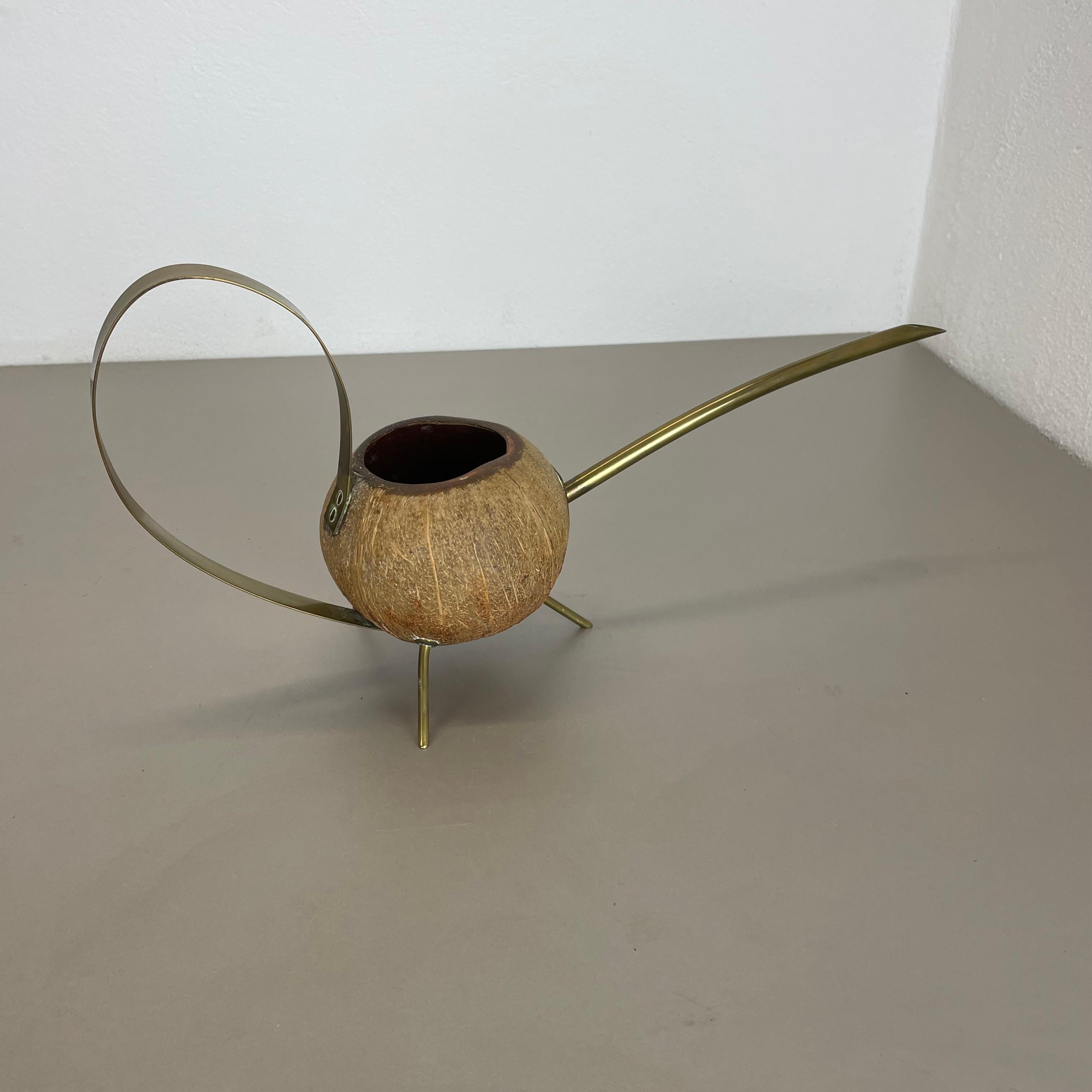 unique brass and COCONUT watering can by Carl Auböck attrib., Austria, 1950s For Sale 5