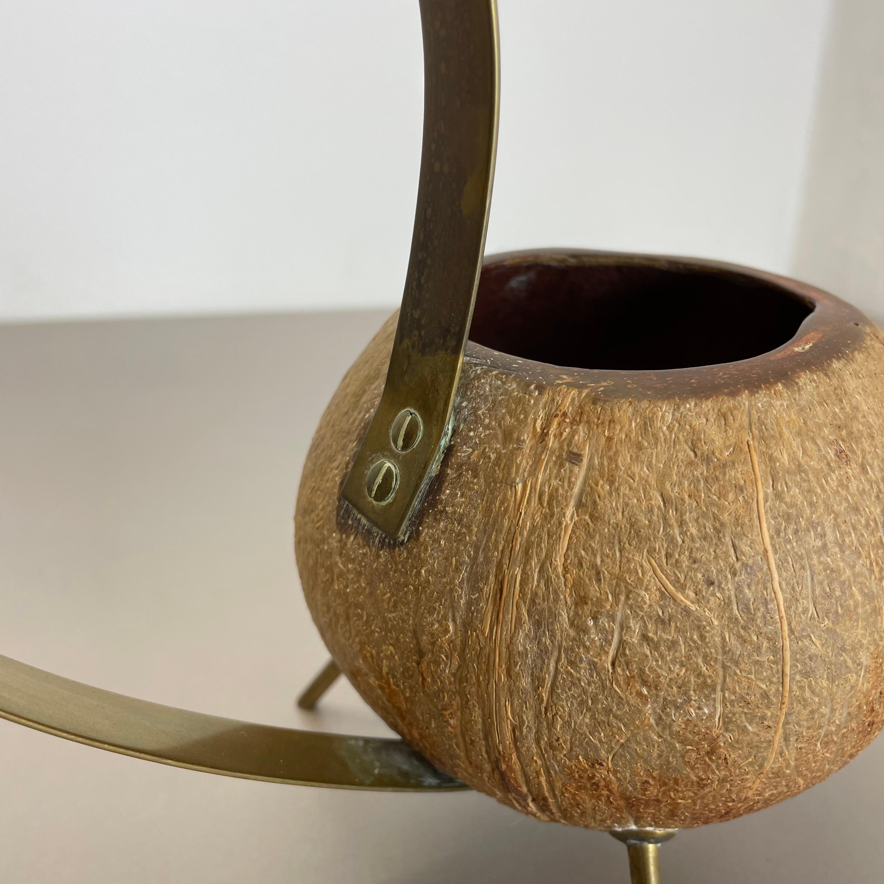 unique brass and COCONUT watering can by Carl Auböck attrib., Austria, 1950s For Sale 6