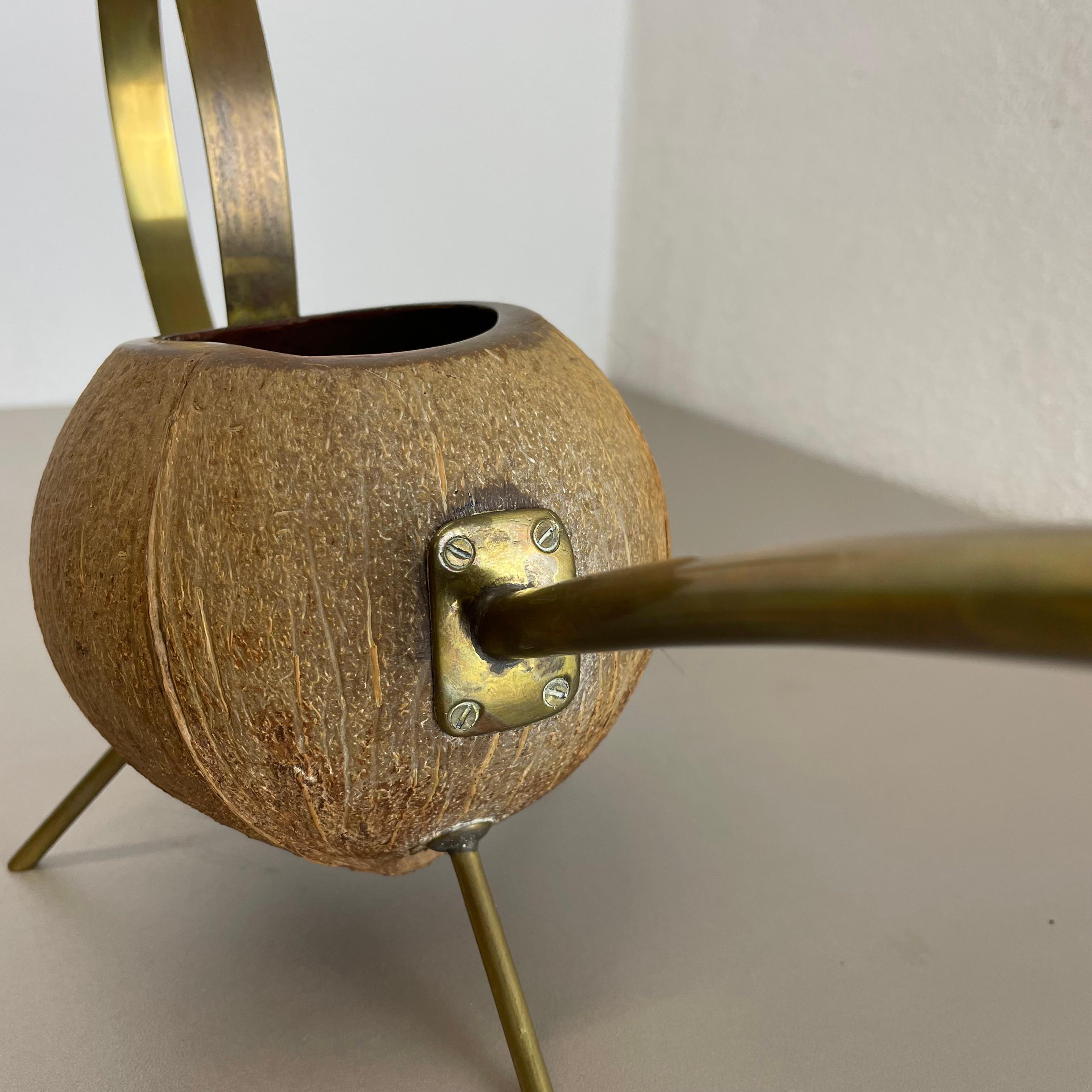 unique brass and COCONUT watering can by Carl Auböck attrib., Austria, 1950s For Sale 12