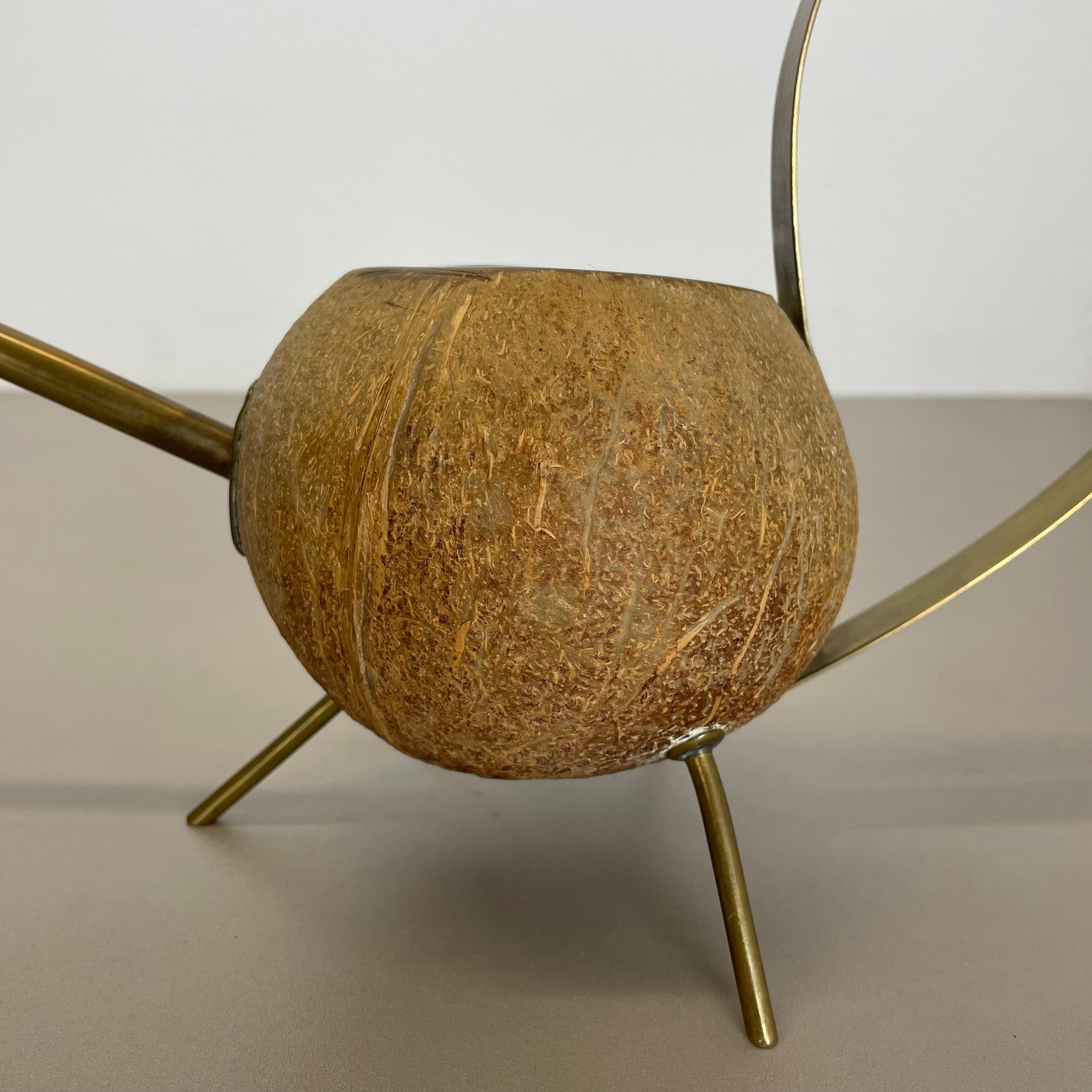 20th Century unique brass and COCONUT watering can by Carl Auböck attrib., Austria, 1950s For Sale