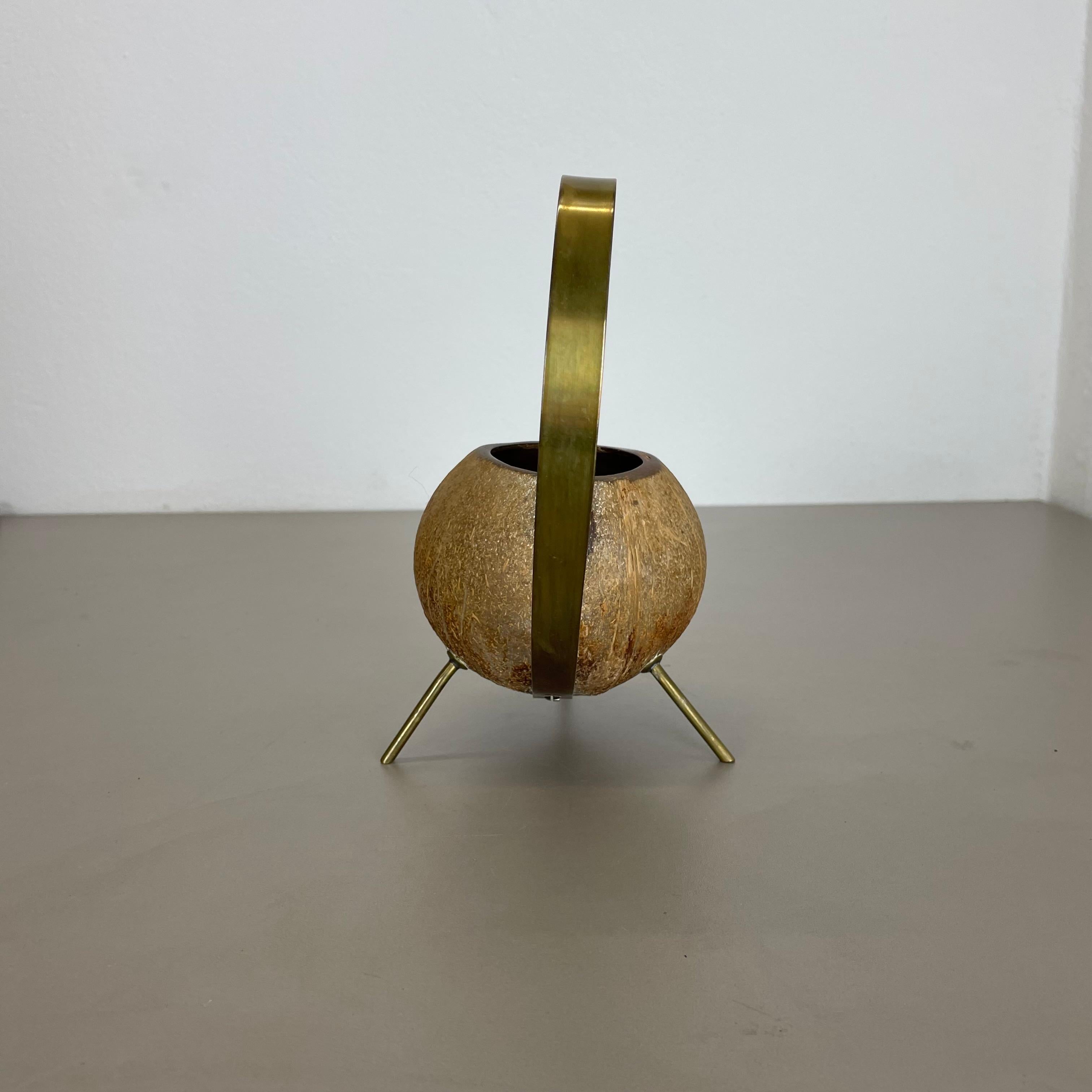 unique brass and COCONUT watering can by Carl Auböck attrib., Austria, 1950s For Sale 2