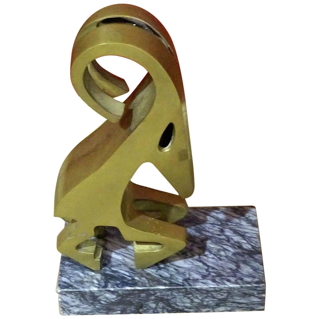 Unique Brass and Marble Sculpture For Sale
