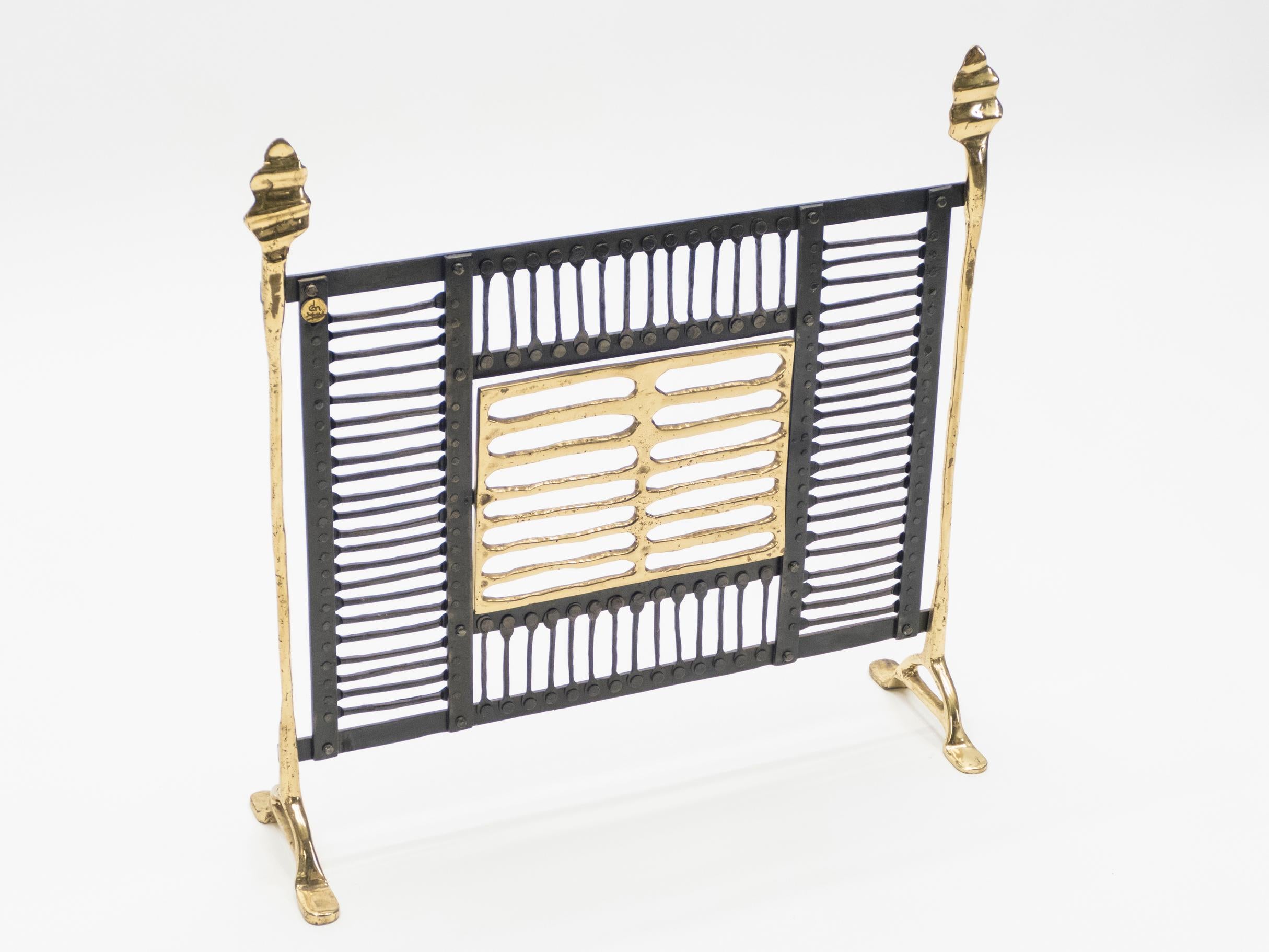 Mid-Century Modern Unique Brass and Wrought Iron Fire Screen Manner of Garouste and Bonetti, 1980s