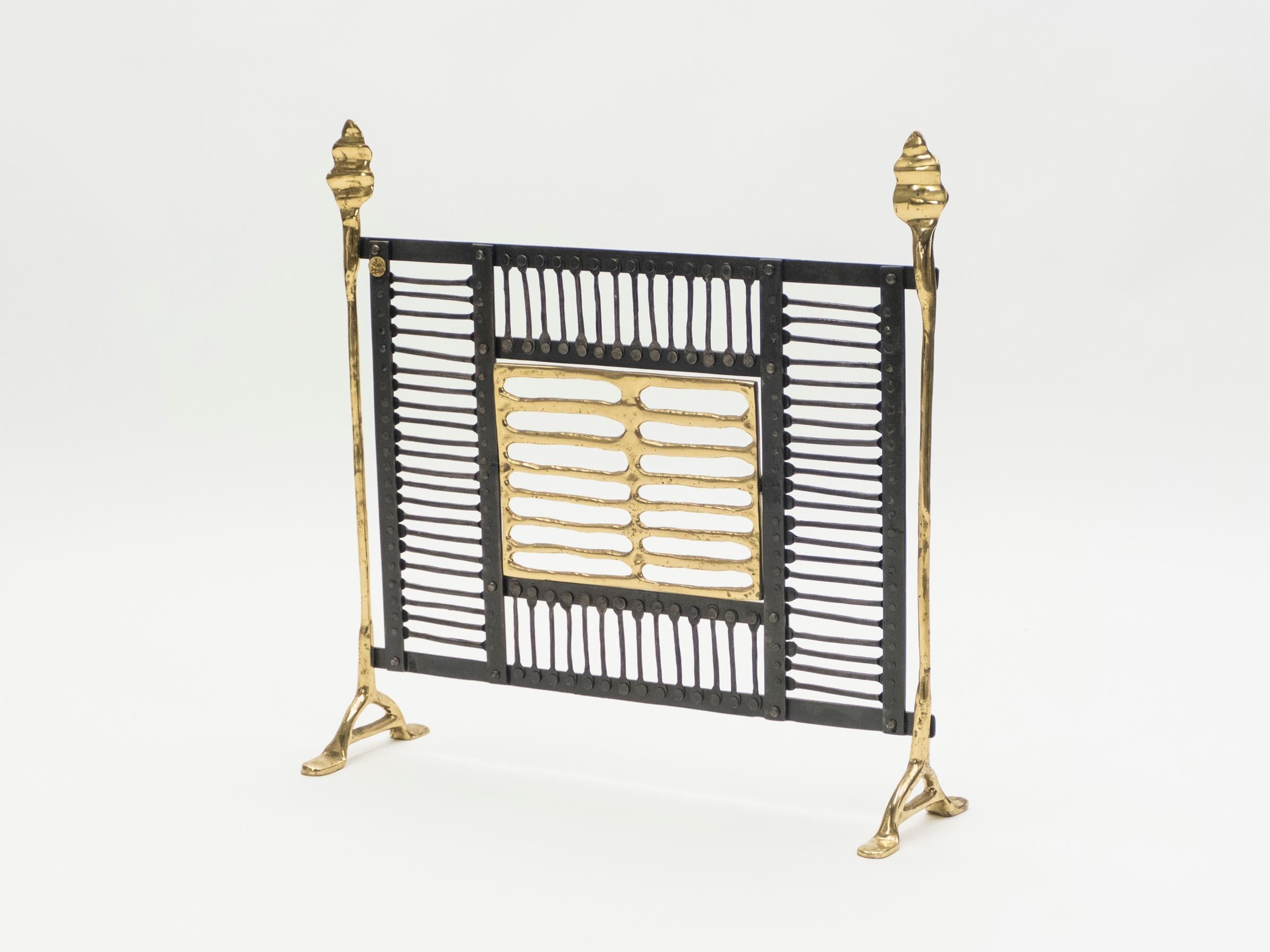 Baroque Unique Brass and Wrought Iron Fire Screen Manner of Garouste and Bonetti, 1980s