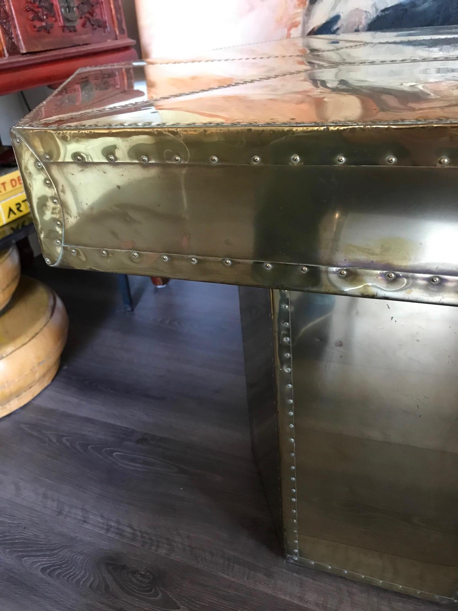 Brutalist  Unique brass brutalist table. France 1960's For Sale