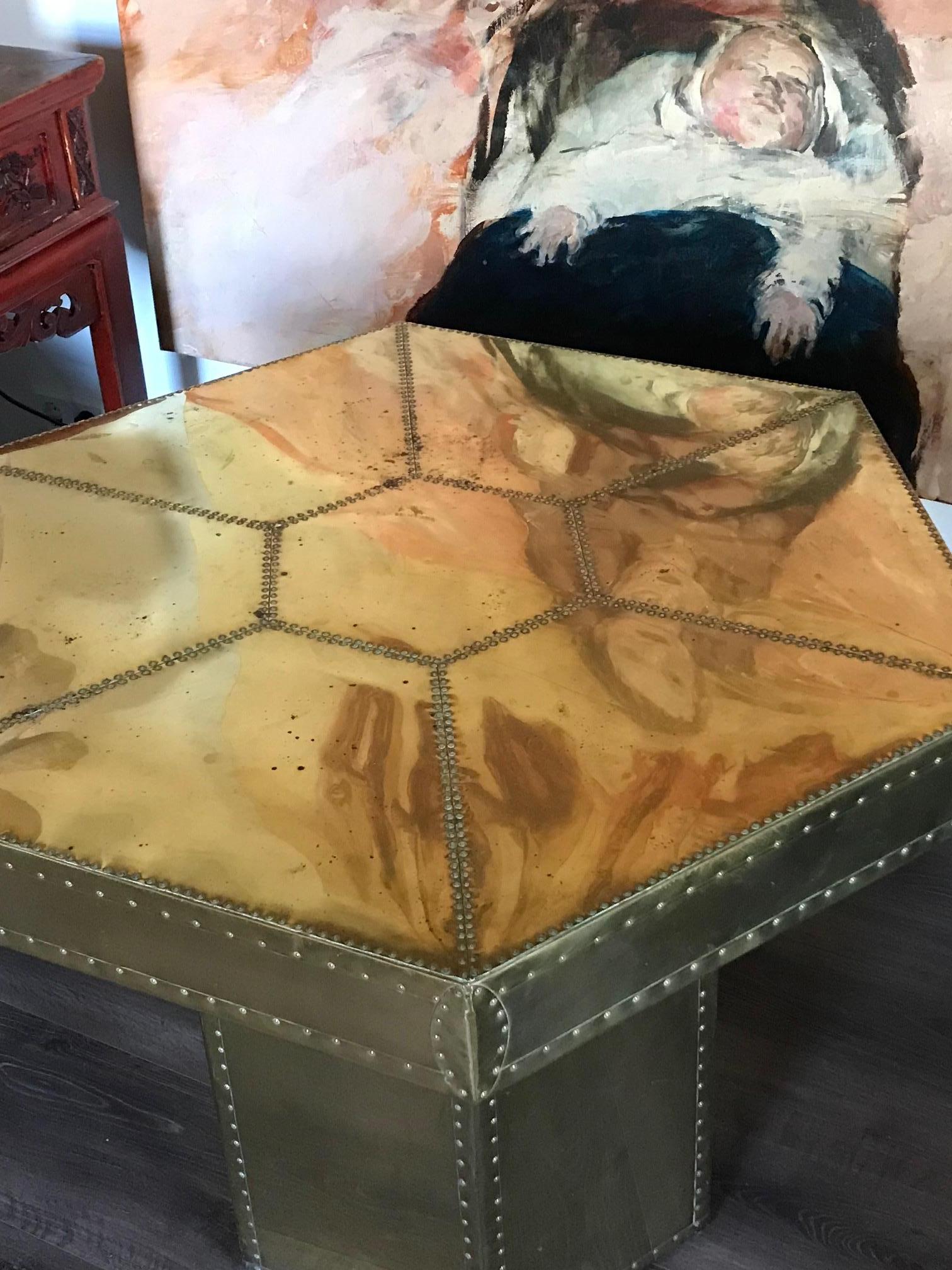French  Unique brass brutalist table. France 1960's For Sale