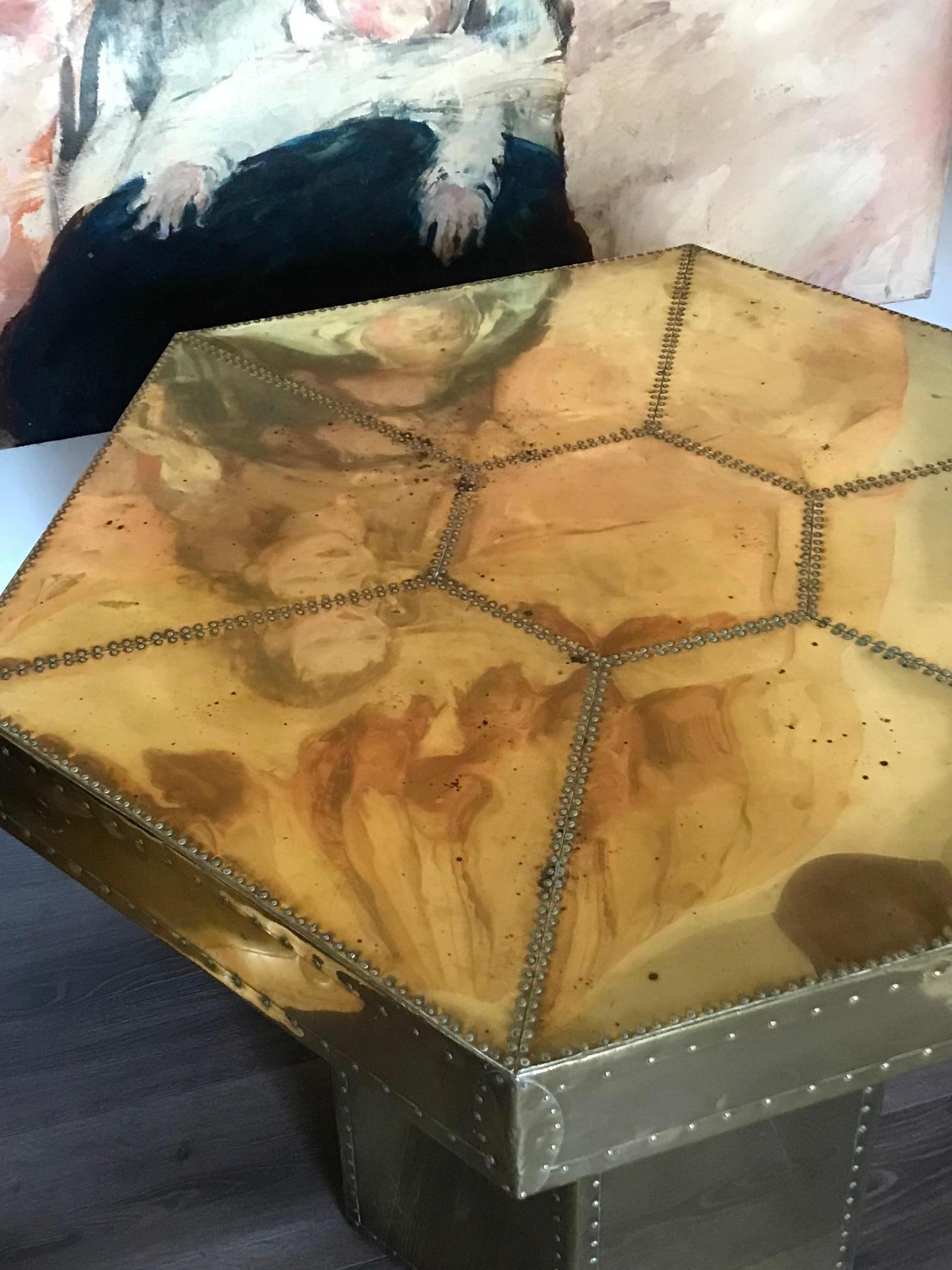  Unique brass brutalist table. France 1960's In Good Condition For Sale In BAAMBRUGGE, NL