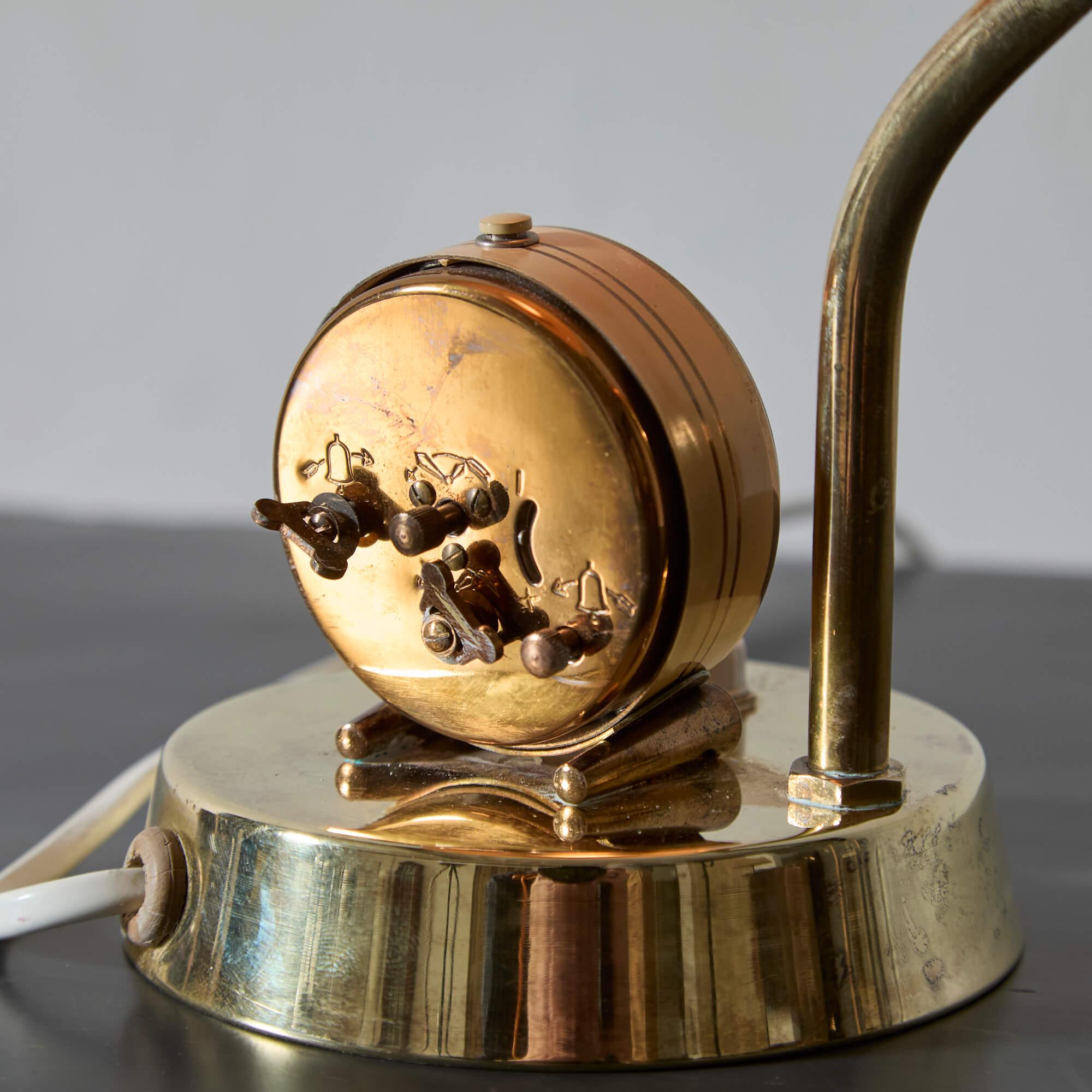 Mid-20th Century Unique Brass Table Lamp with Alarm Clock For Sale