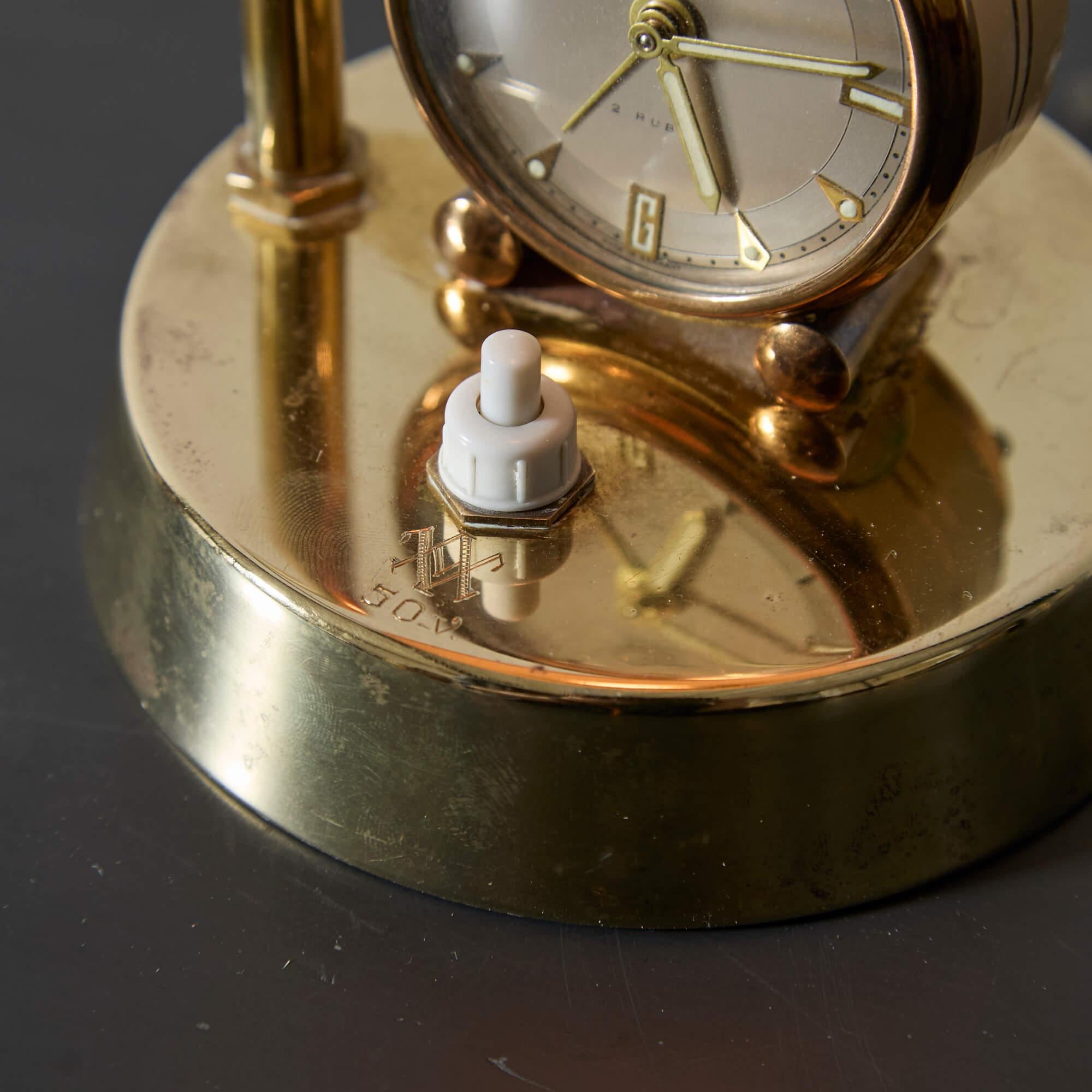 Unique Brass Table Lamp with Alarm Clock For Sale 1