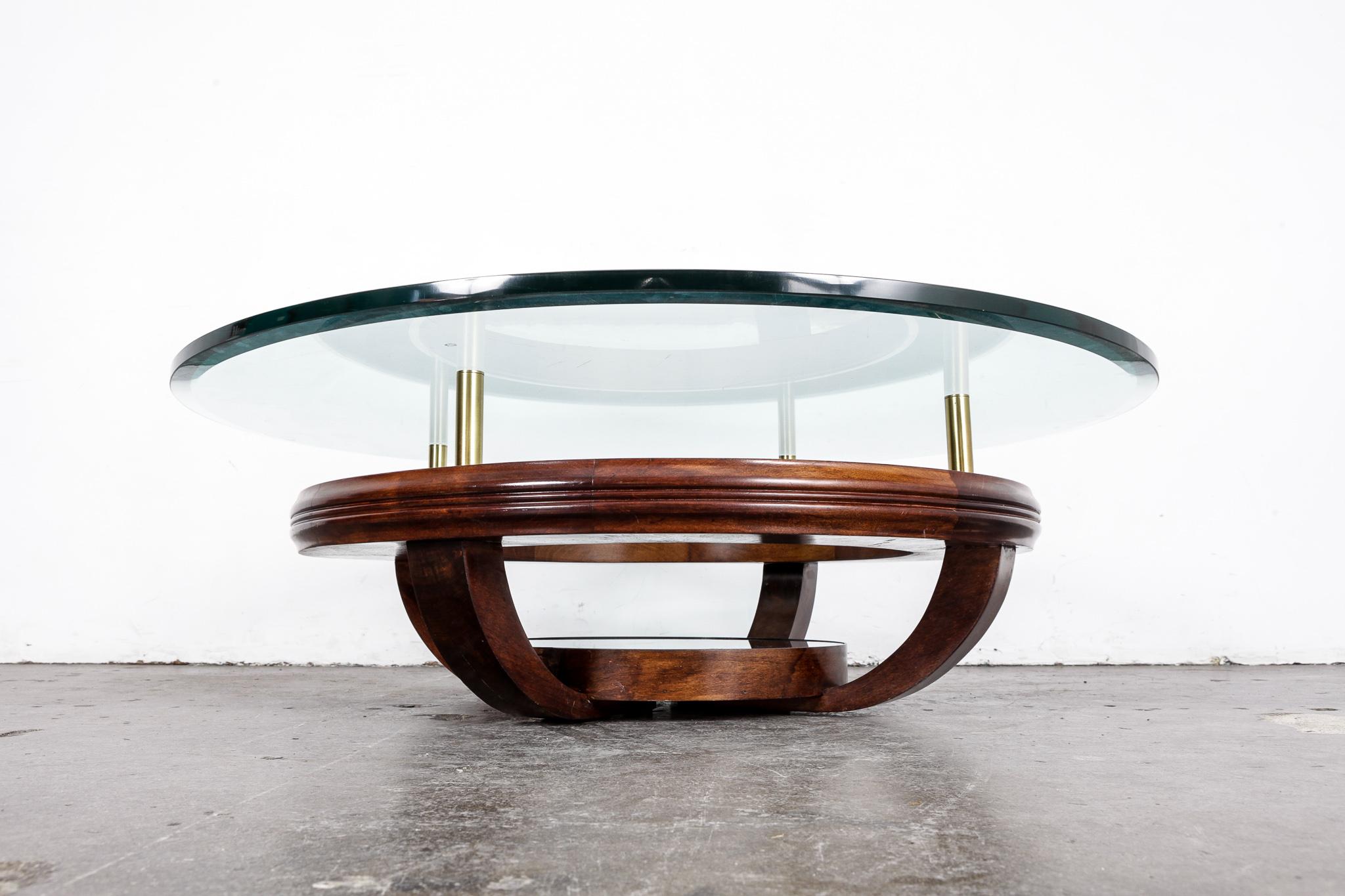 wood and glass round coffee table