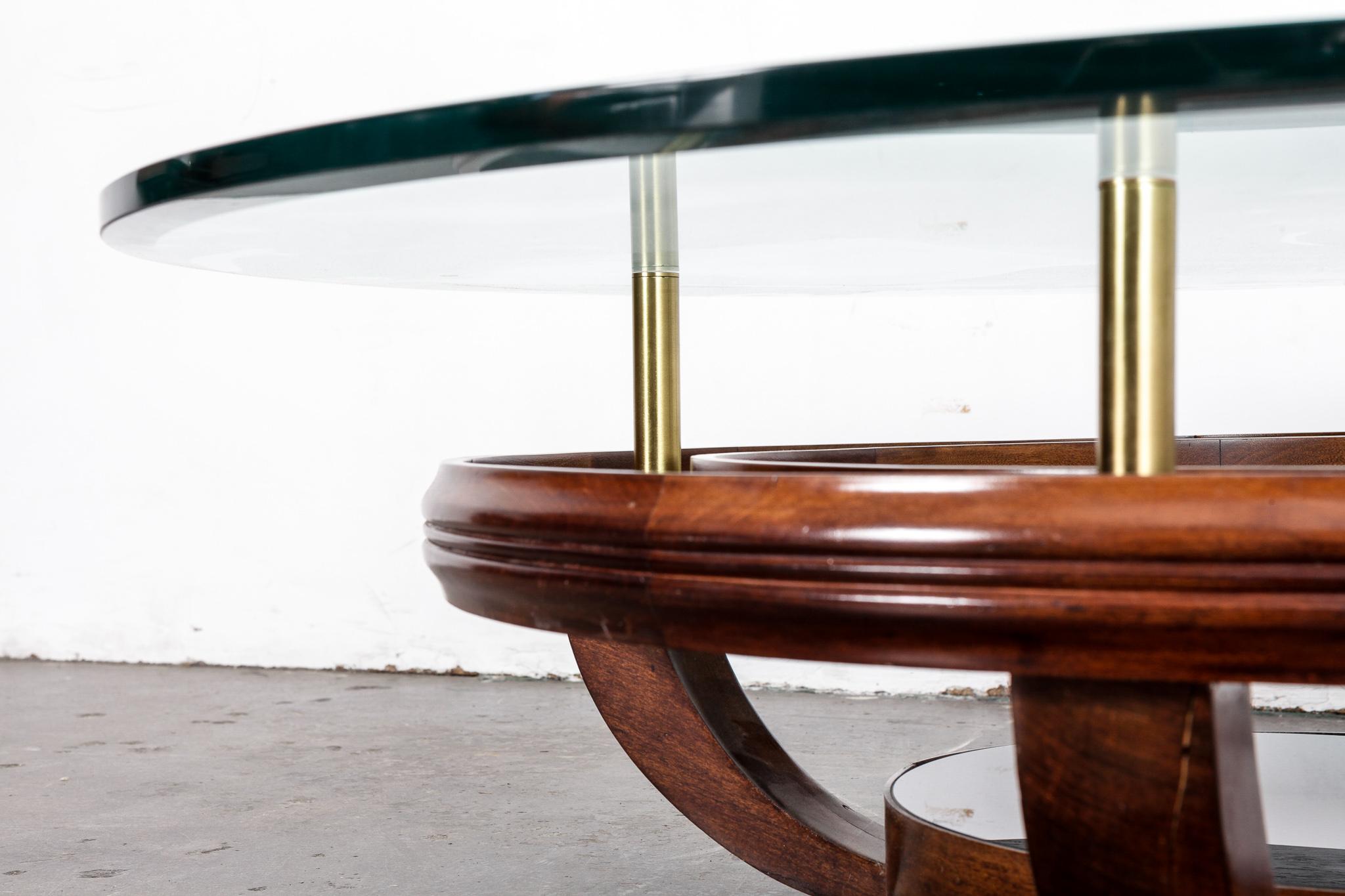 Mid-20th Century Unique Brazilian Bi-Level Glass Top Round Coffee Table with Wood Base