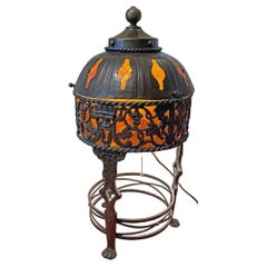 Unique Bronze and Mica Lamp Inspired by Oscar Bach, Mask Motif