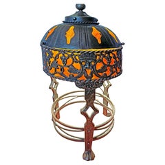 Unique Bronze and Mica Lamp Inspired by Oscar Bach, Mask Motif
