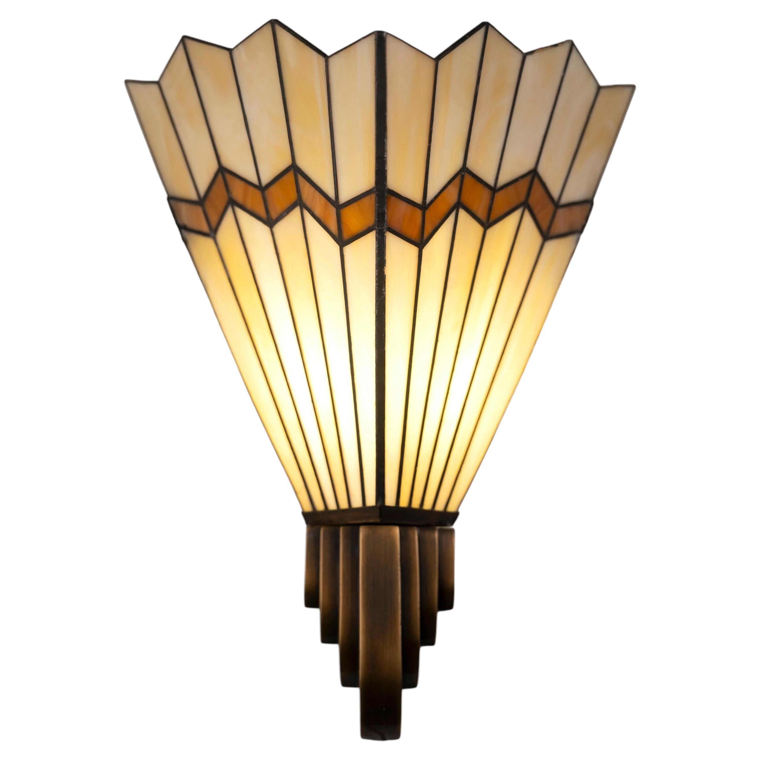 Unique Bronze and Opaline Glass Art Deco Sconce