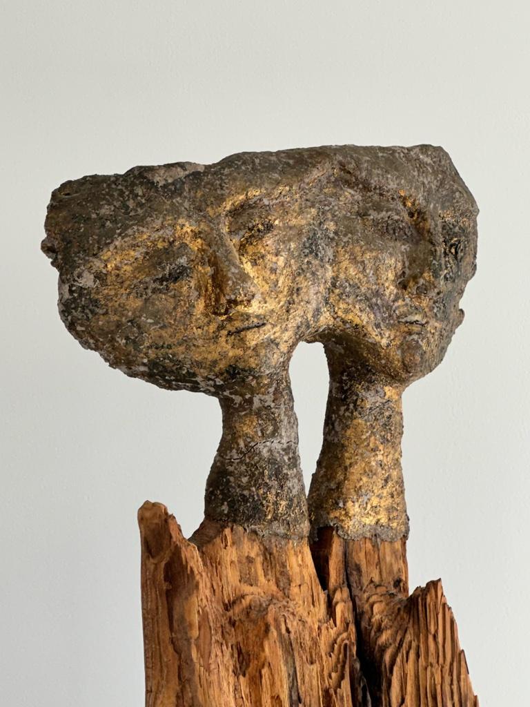 Unique Bronze and Wood Sculpture by French Artist Francoise Mayeras For Sale 1