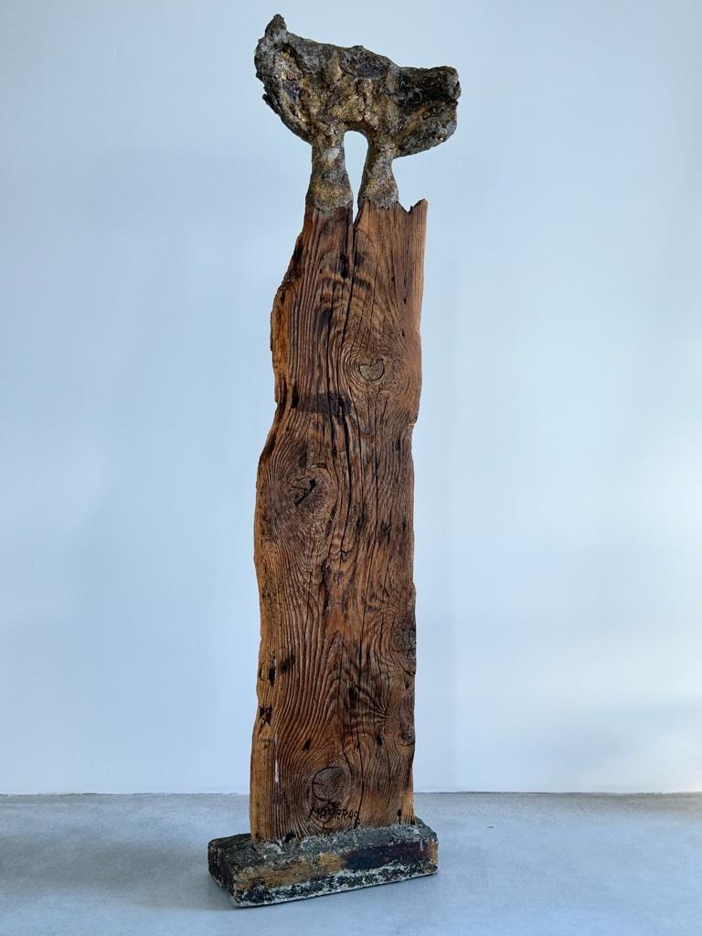 Unique Bronze and Wood Sculpture by French Artist Francoise Mayeras For Sale 2