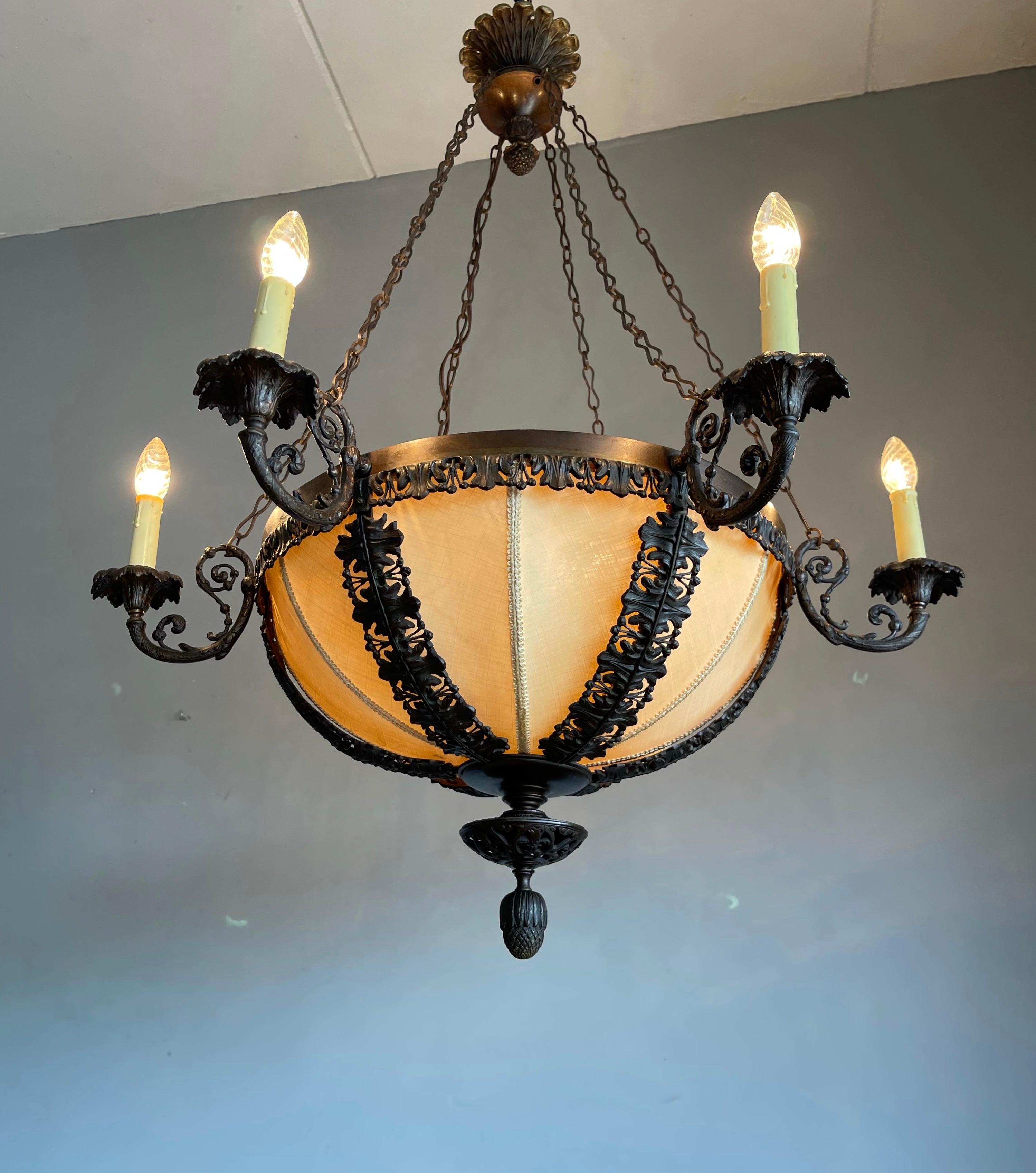 Unique Bronze Arts & Crafts Era Stately Chandelier w Intricate Scrolling Details 12