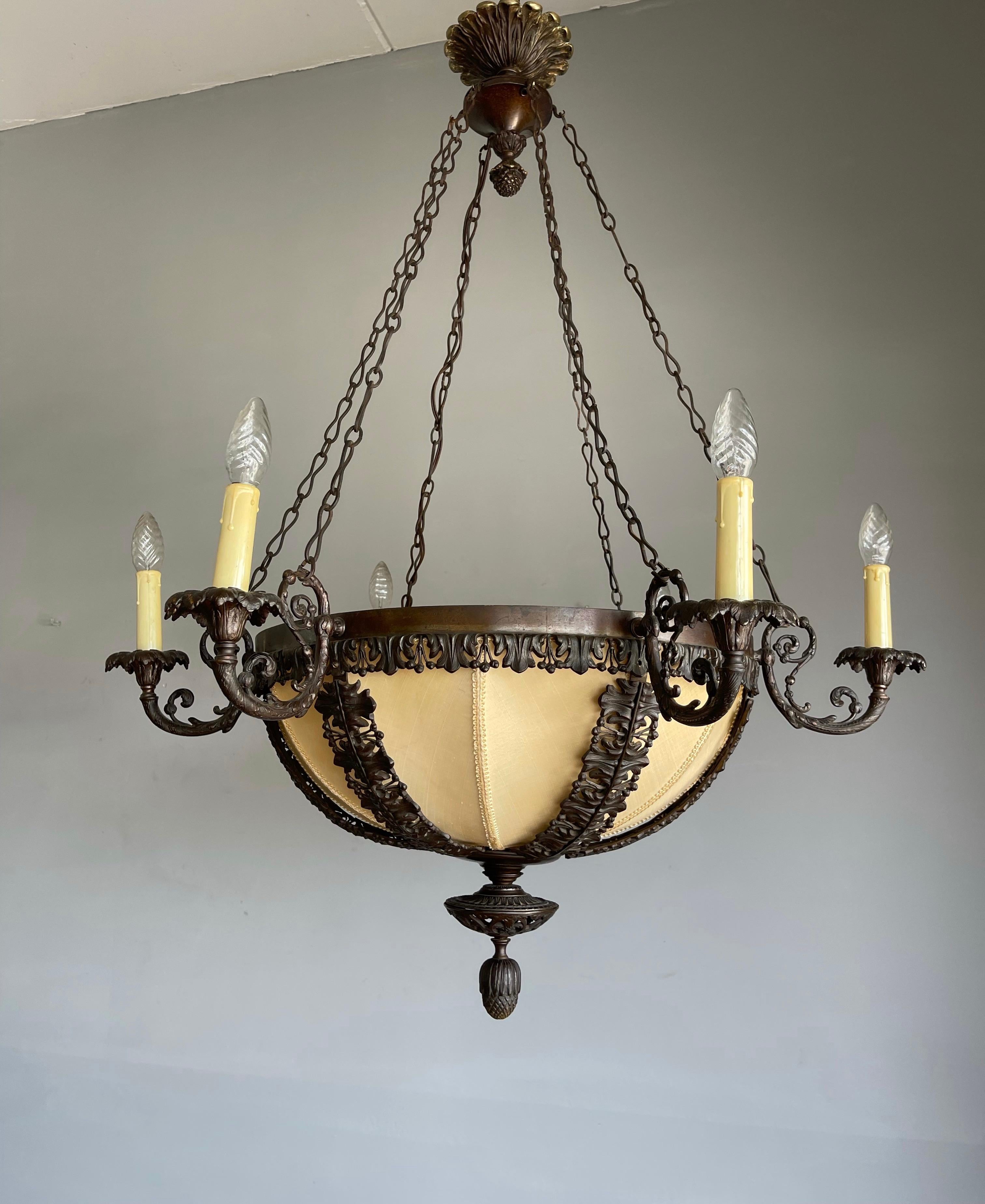 Arts and Crafts Unique Bronze Arts & Crafts Era Stately Chandelier w Intricate Scrolling Details
