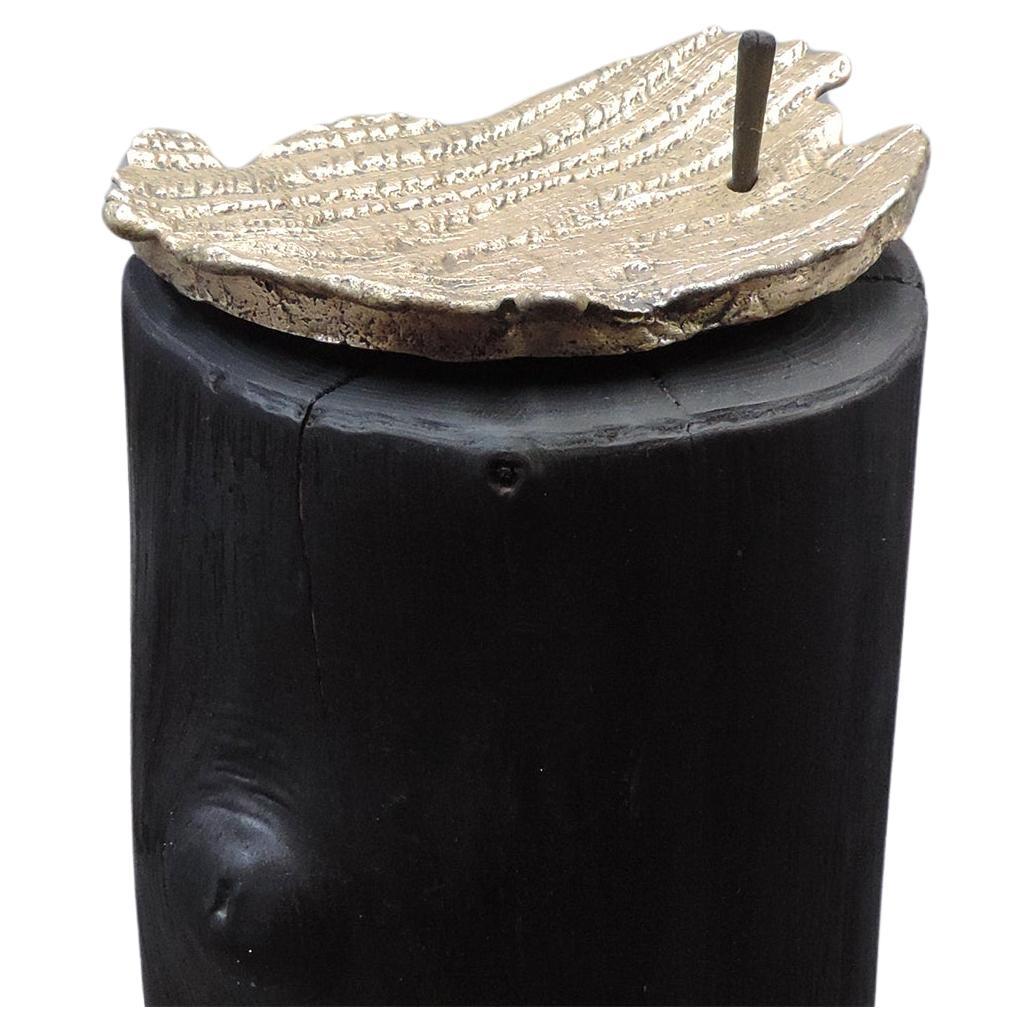 unique bronze Bowl, vide-poche on chestnut burnt wood. For Sale