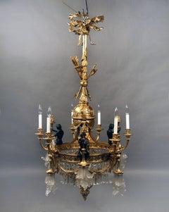 Unique Gilt & Patina Bronze, Crystal and Wedgwood Porcelain Chandelier