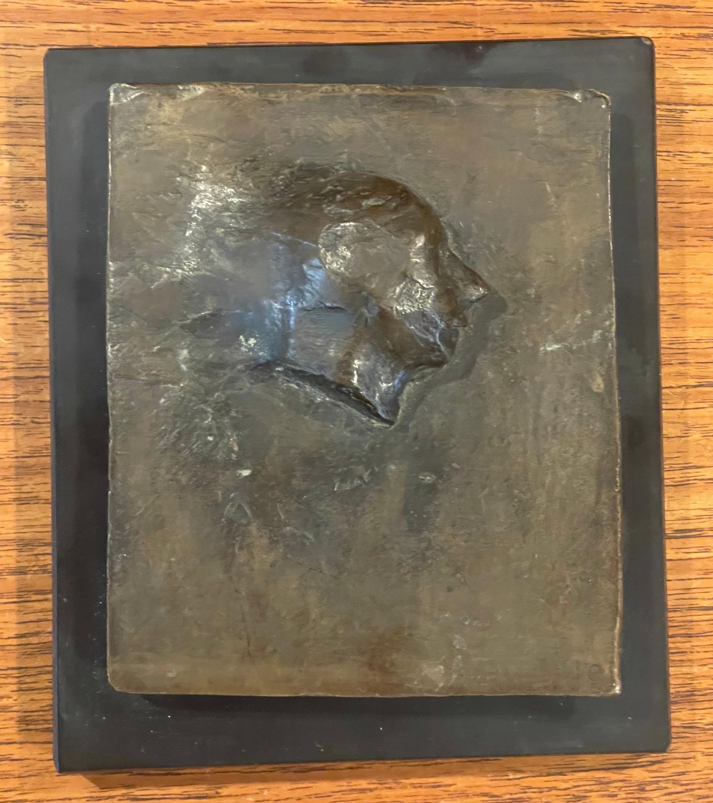 Mid-Century Modern Unique Bronze Figurative Profile Plaque by Thom O'connor For Sale