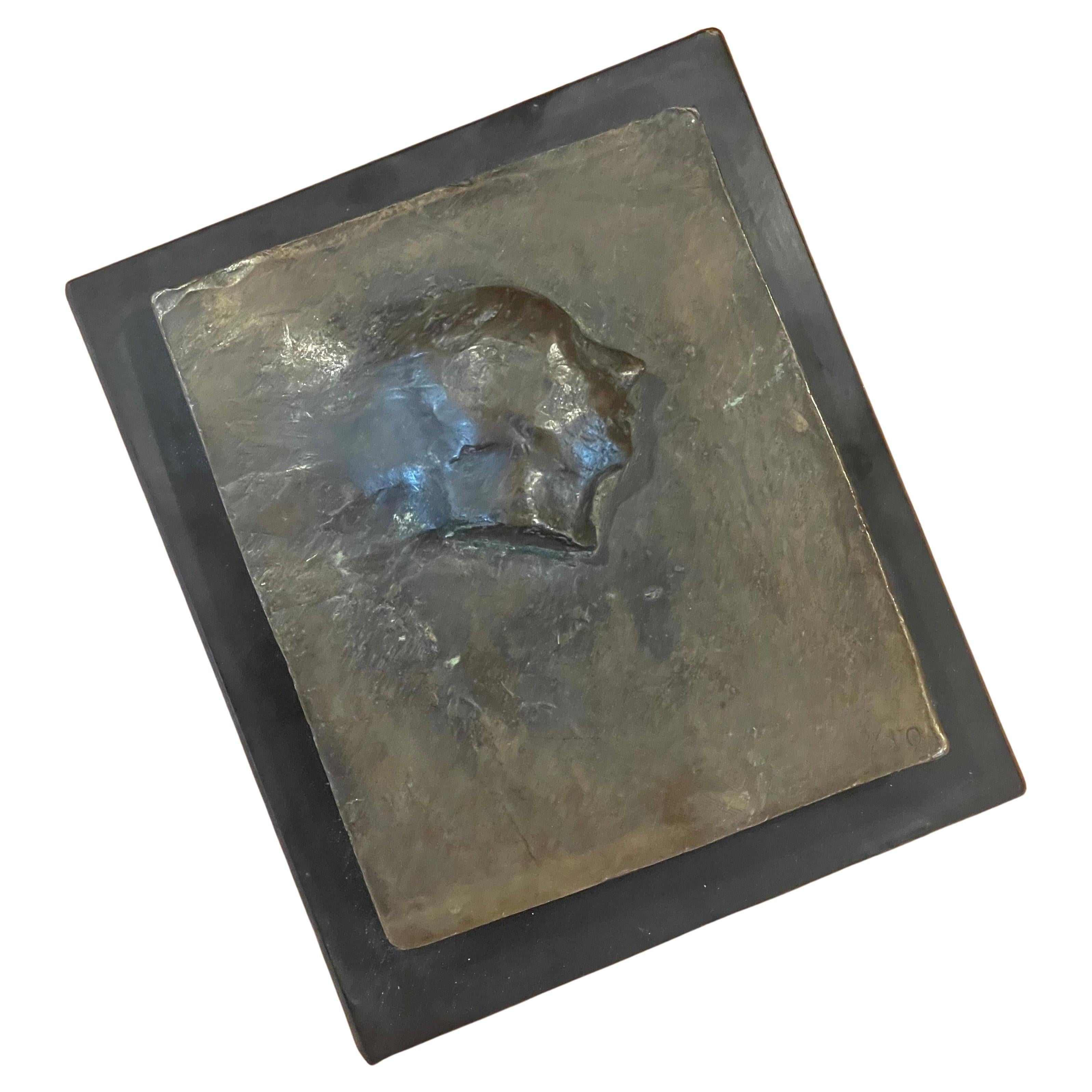 Unique Bronze Figurative Profile Plaque by Thom O'connor For Sale