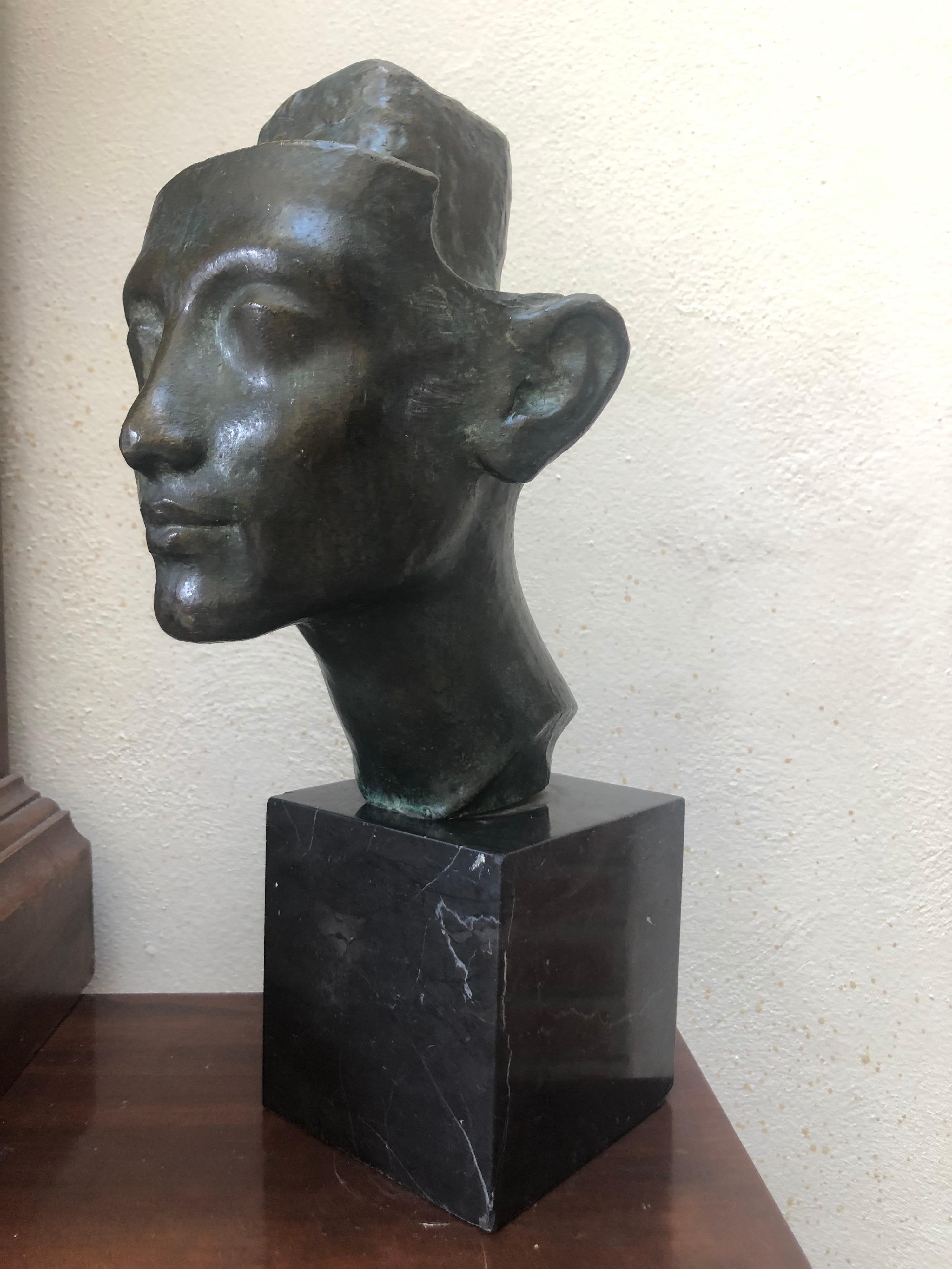 Unique Bronze Head Sculpture on Marble Solid Base For Sale 4