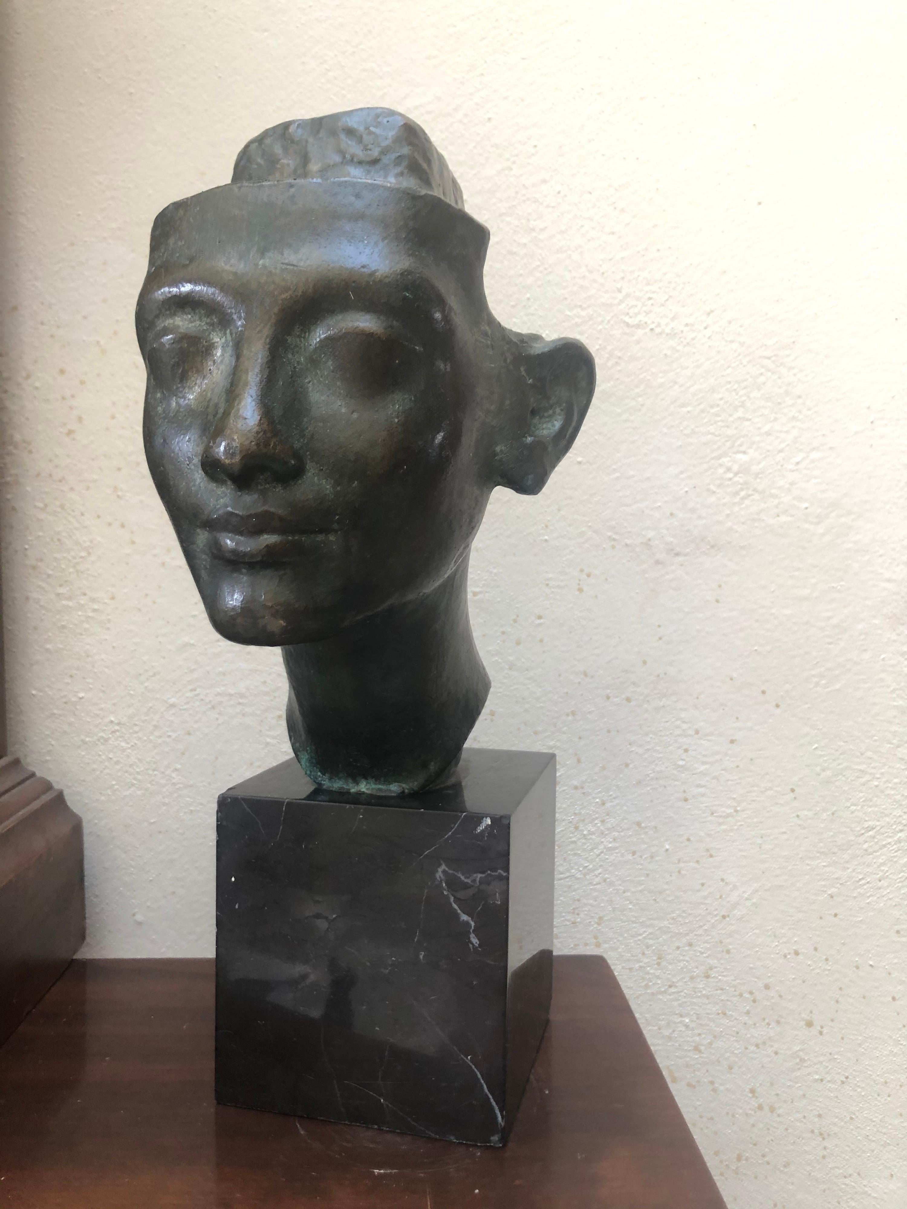 Unique Bronze Head Sculpture on Marble Solid Base For Sale 5