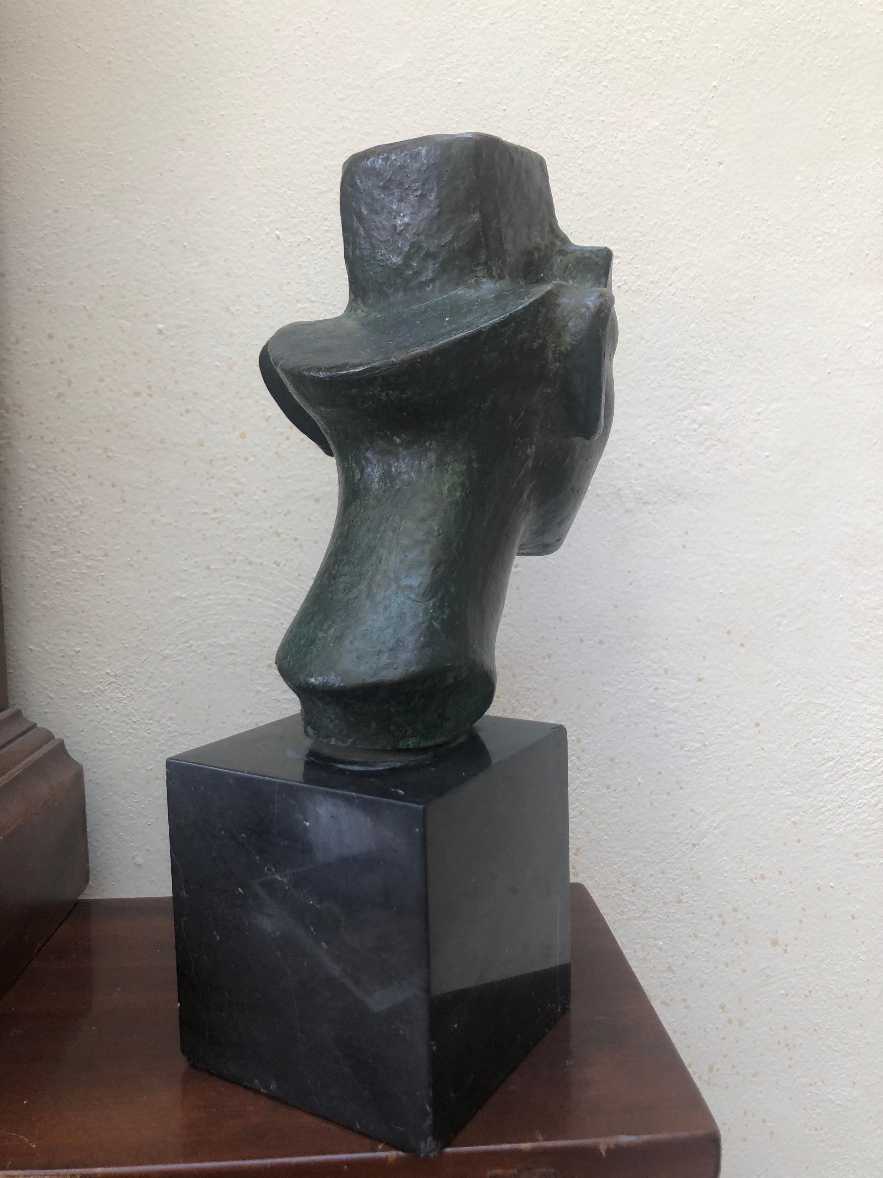 Unique Bronze Head Sculpture on Marble Solid Base In Good Condition For Sale In San Diego, CA