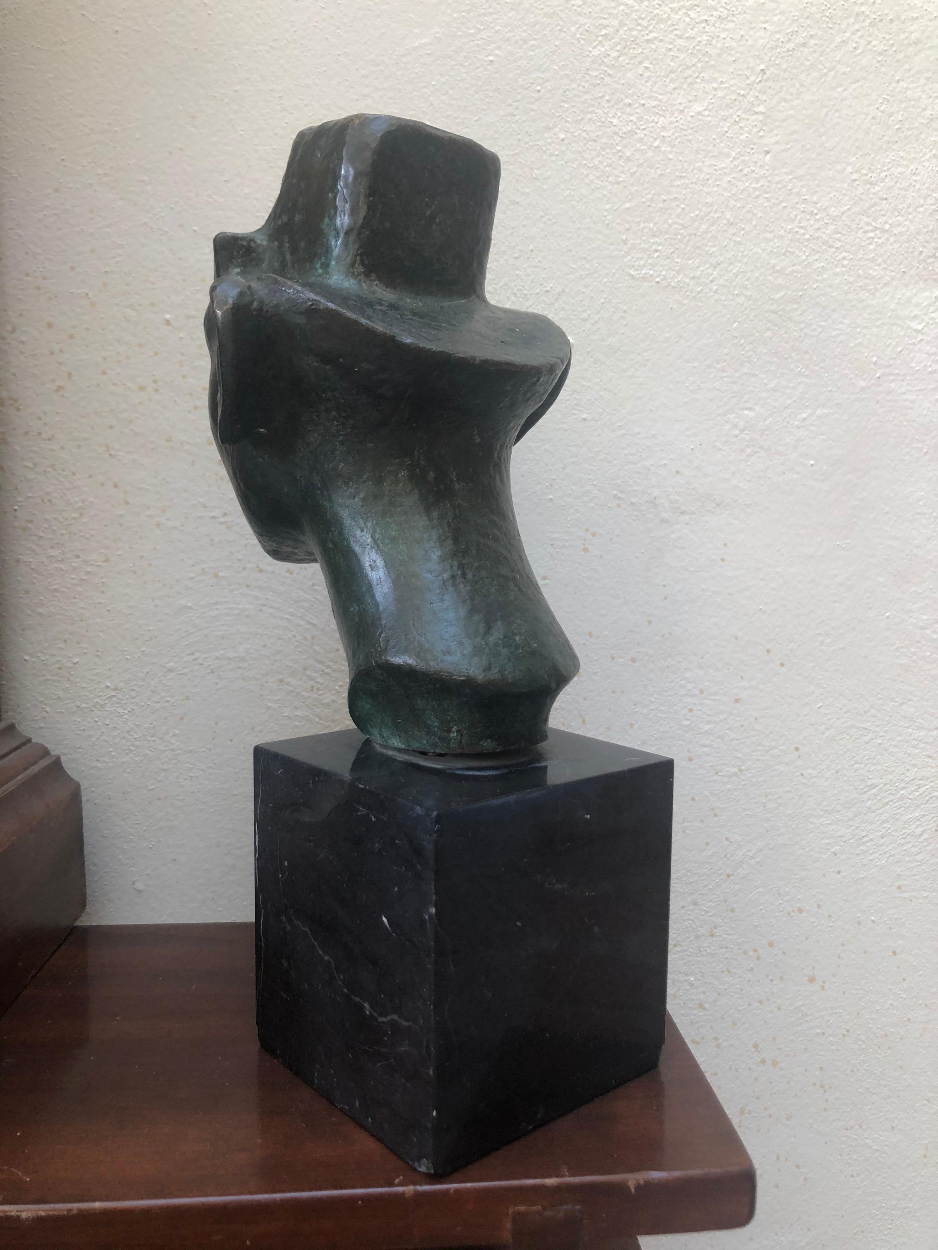Unique Bronze Head Sculpture on Marble Solid Base For Sale 1