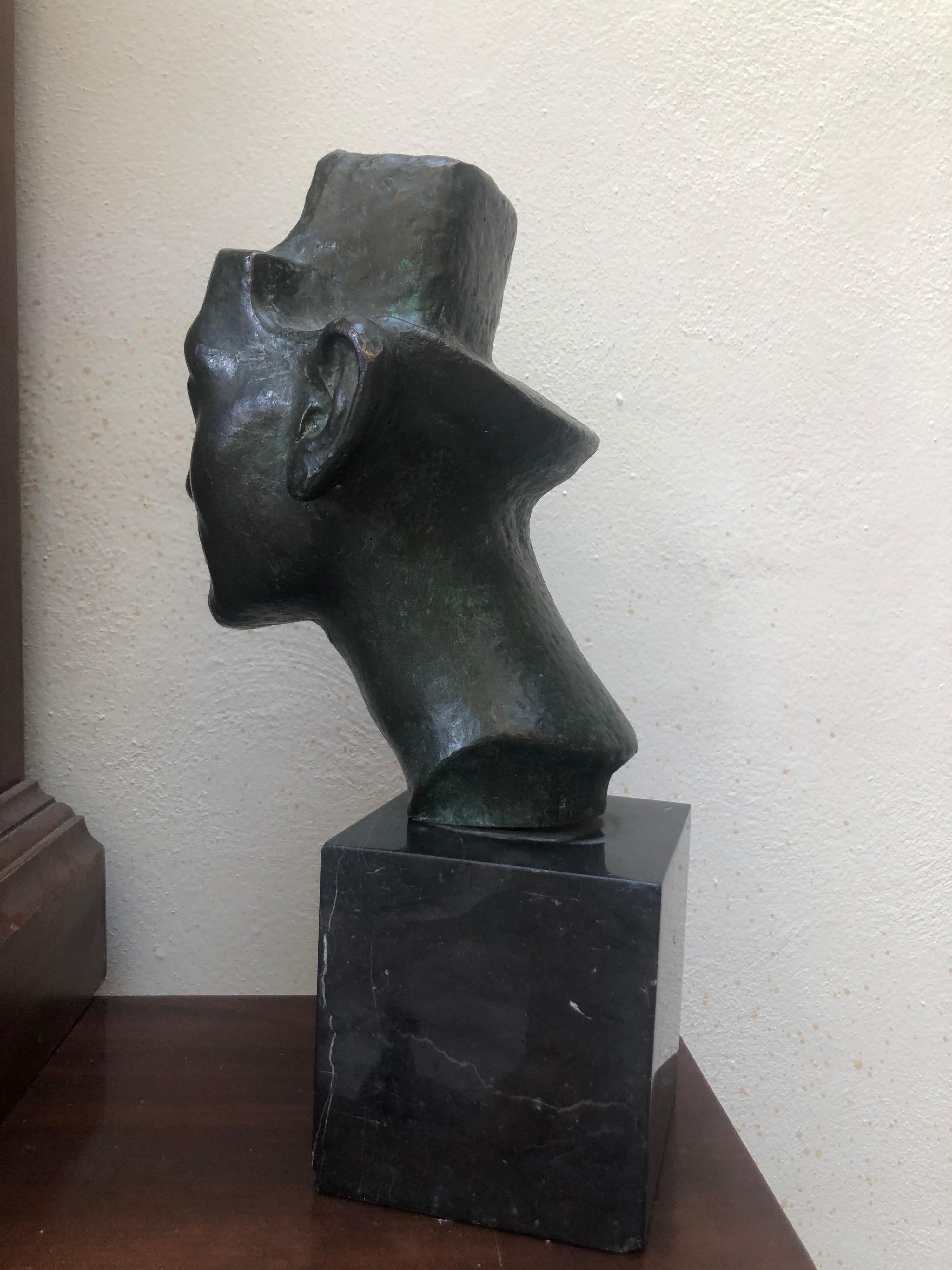 Unique Bronze Head Sculpture on Marble Solid Base For Sale 2