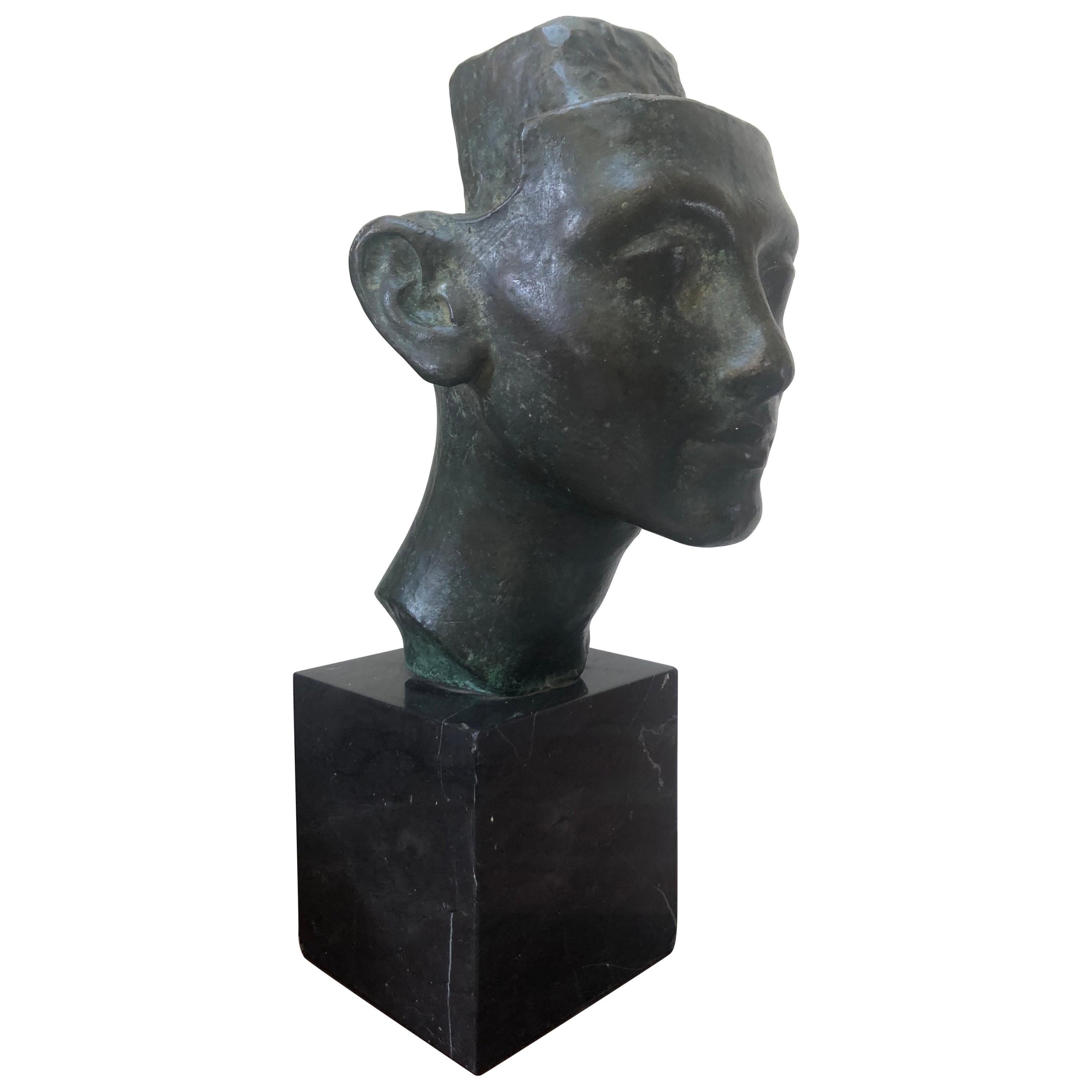 Unique Bronze Head Sculpture on Marble Solid Base For Sale