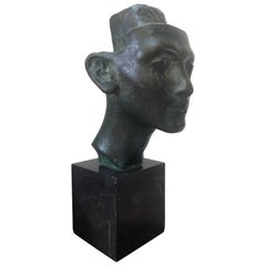 Unique Bronze Head Sculpture on Marble Solid Base