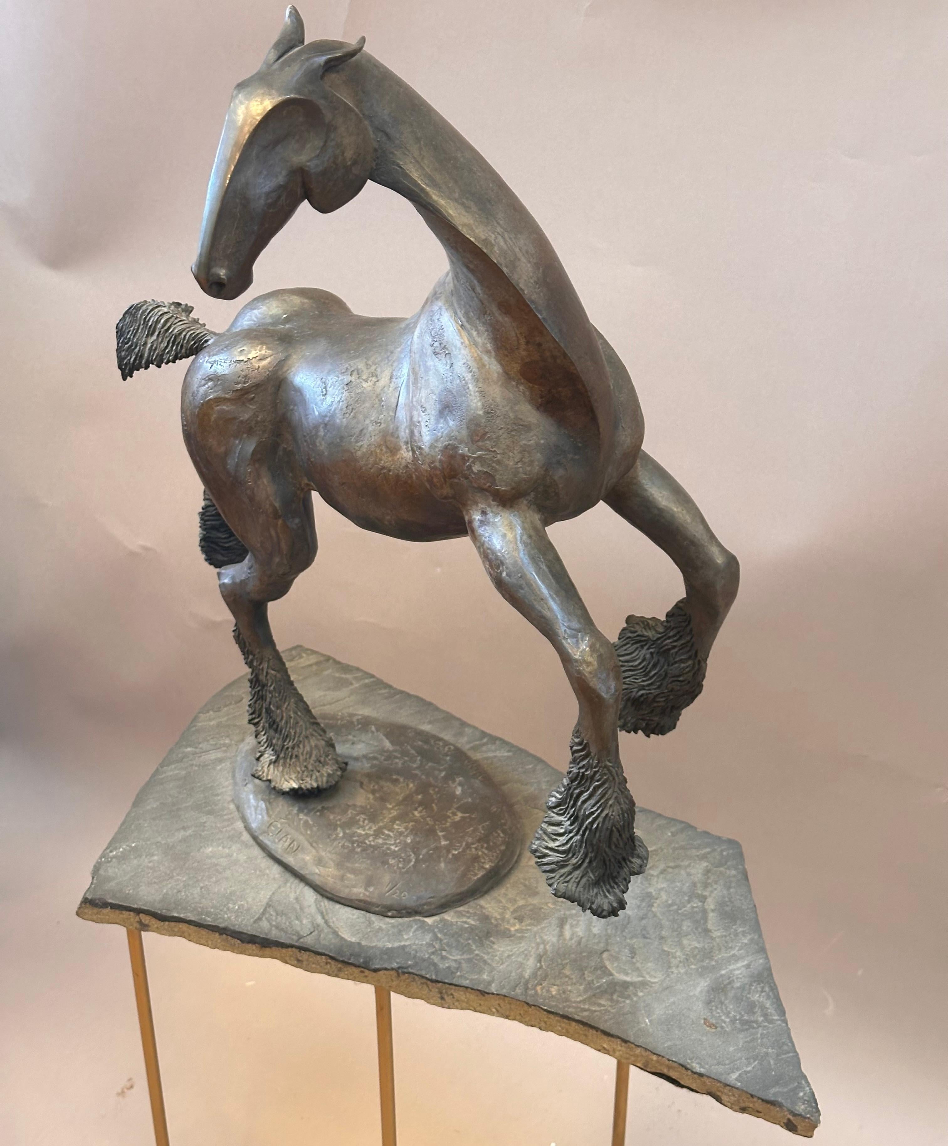 Art Deco Unique Bronze Horse Sculpture by Tahna cast 1999 Titled “Elan” For Sale