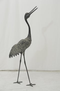 Unique Bronze Sculpture of a Heron in Chinese Style