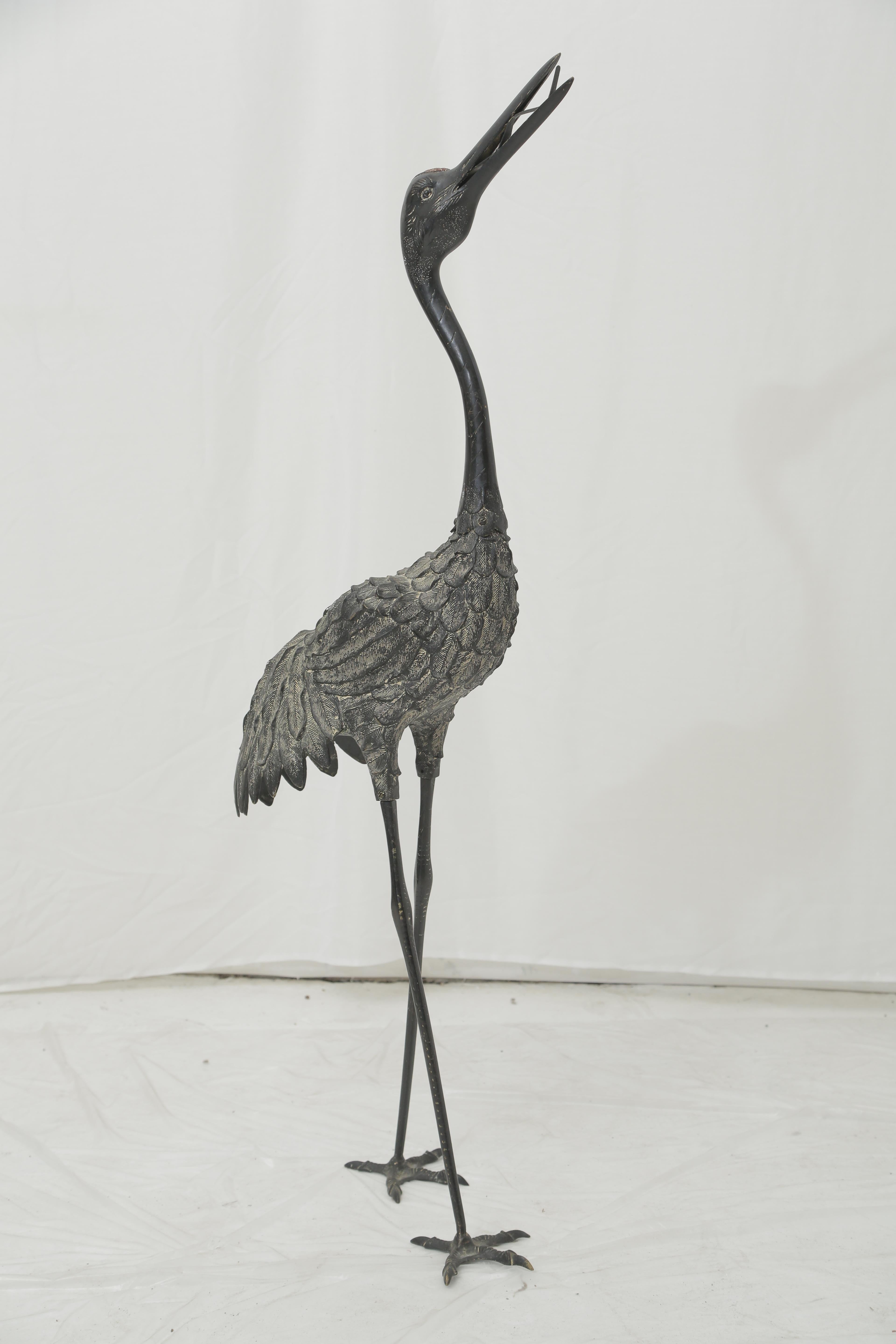 Italian Unique Bronze Sculpture of a Heron in Chinese Style