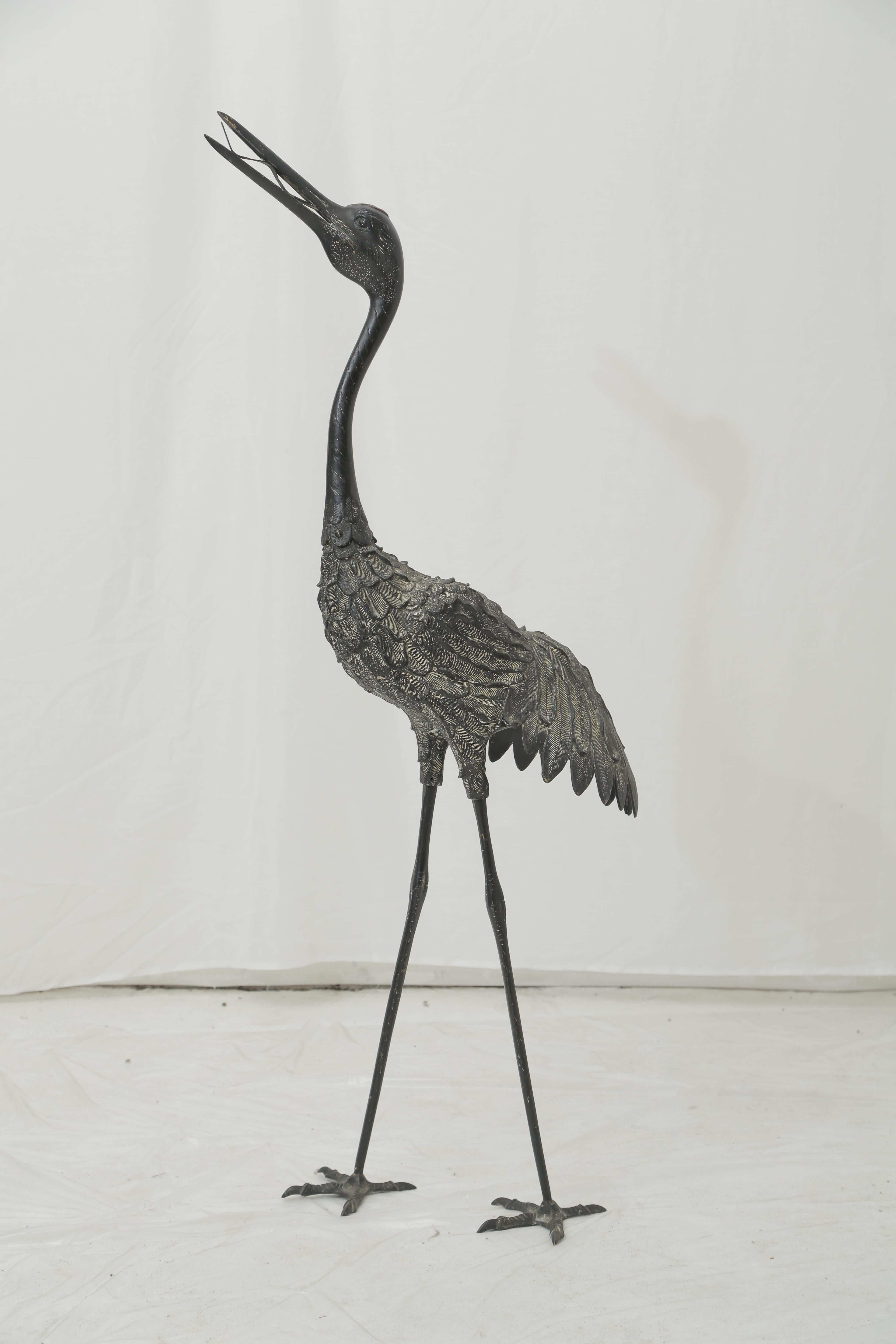 Cast Unique Bronze Sculpture of a Heron in Chinese Style