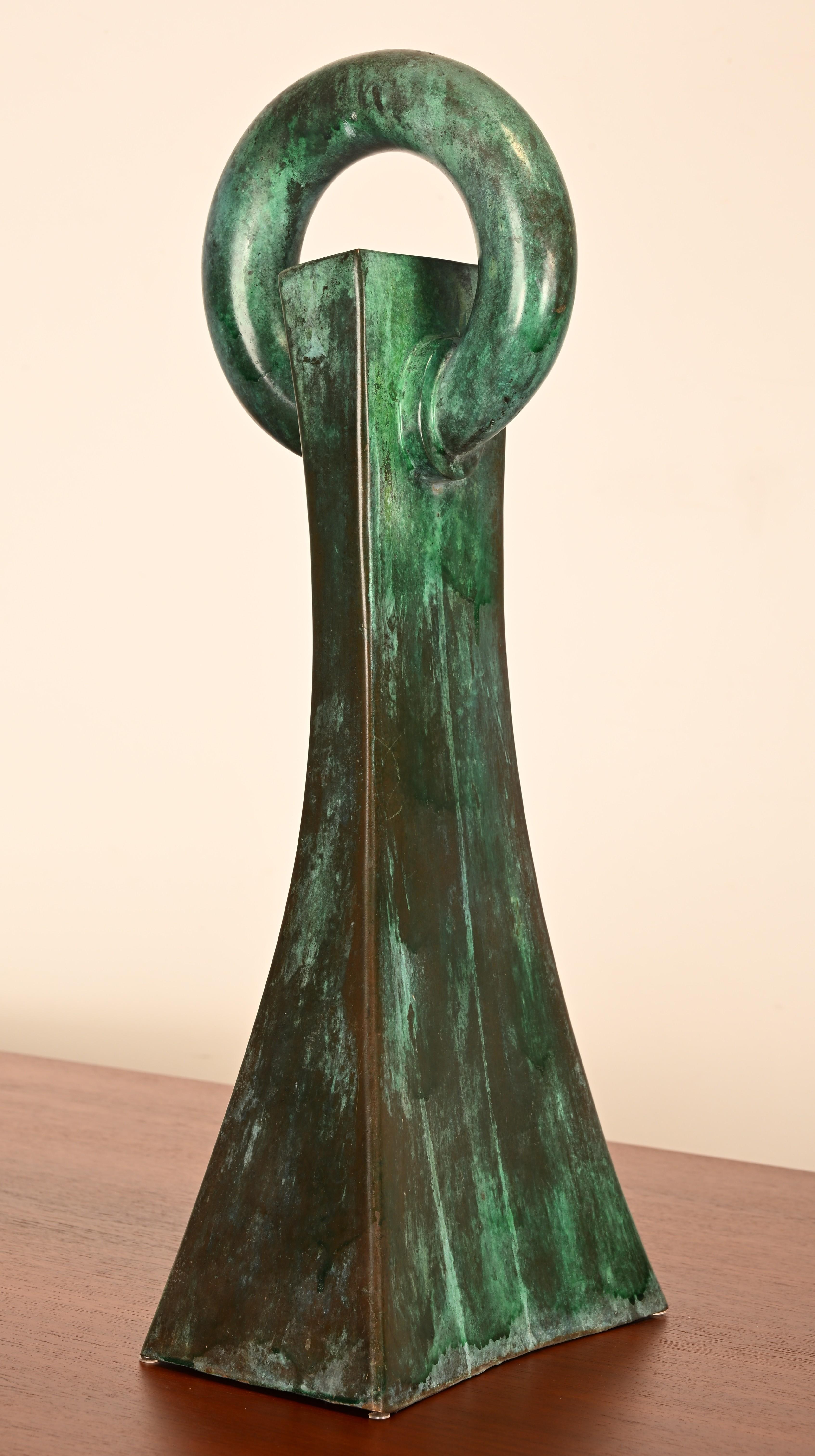 Modern Unique Bronze Sculpture with Verdigris Patina For Sale