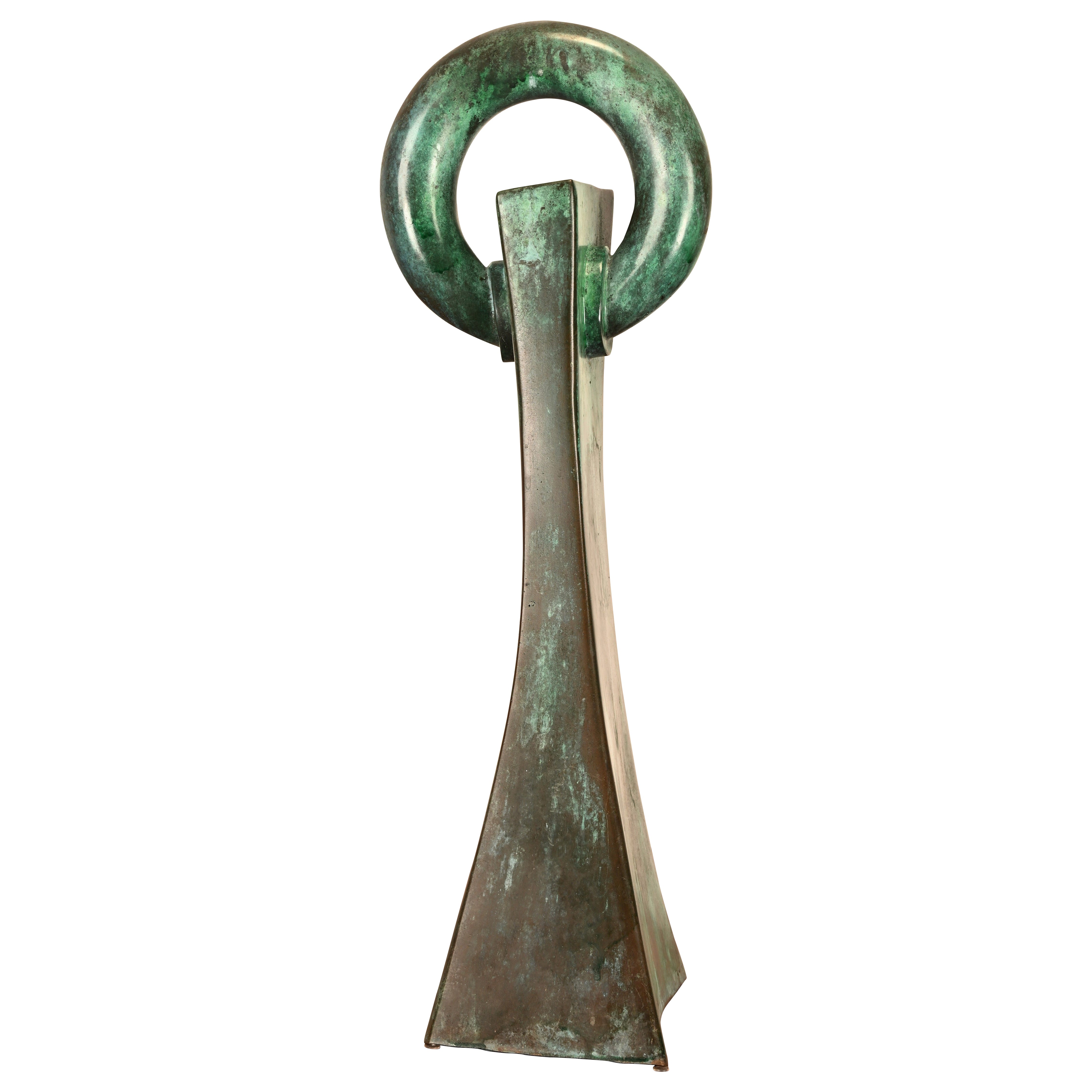 Unique Bronze Sculpture with Verdigris Patina For Sale