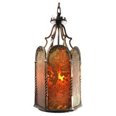 Unique Bronze Six Panel Hall Light, Organic Hand Made Glass