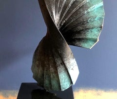 Unique bronze tabletop sculpture based on forms made by folding pleated paper