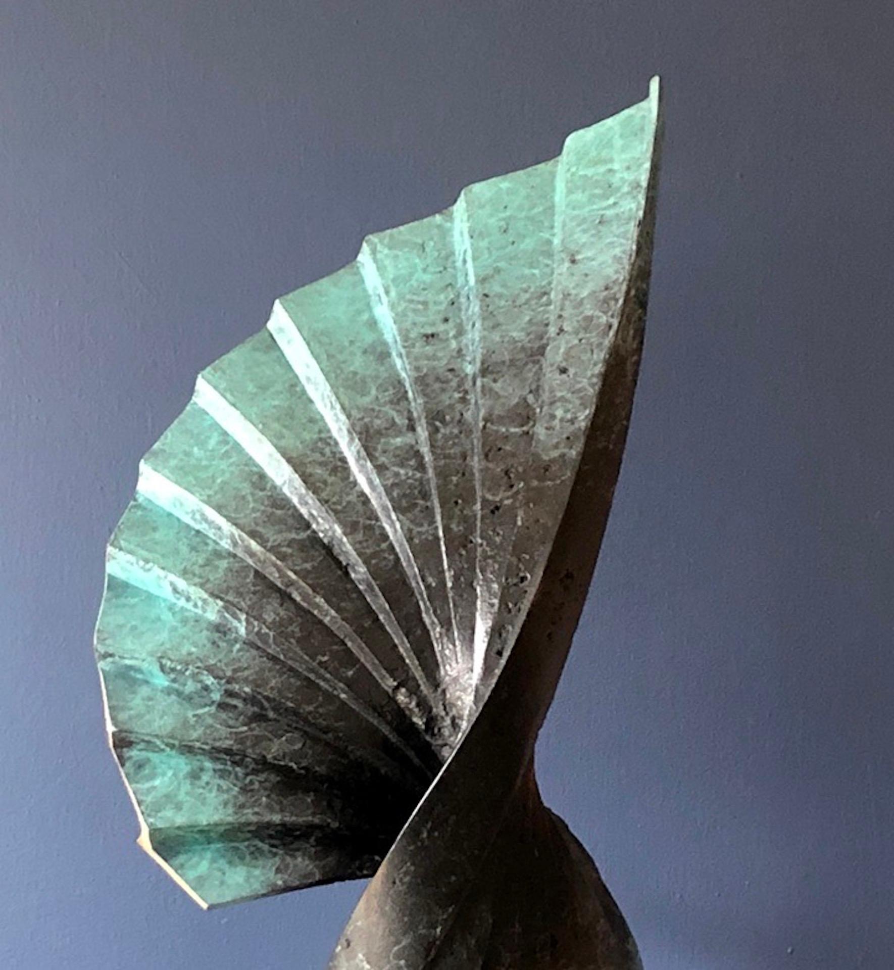 Polished Unique bronze tabletop sculpture based on forms made by folding pleated paper For Sale