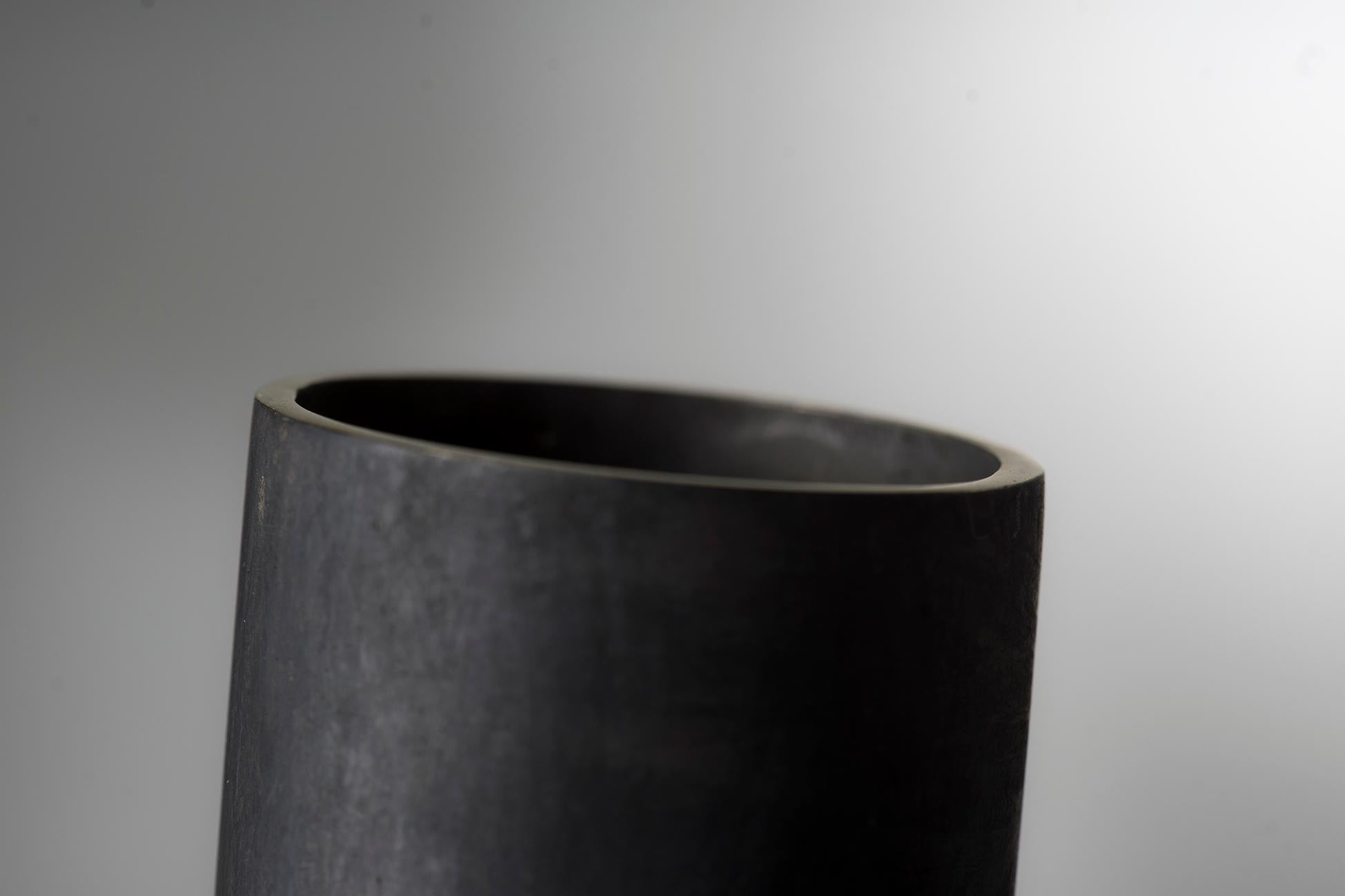 Abstract Bronze Vase Hand Sculpted with Black Matte Patina  4